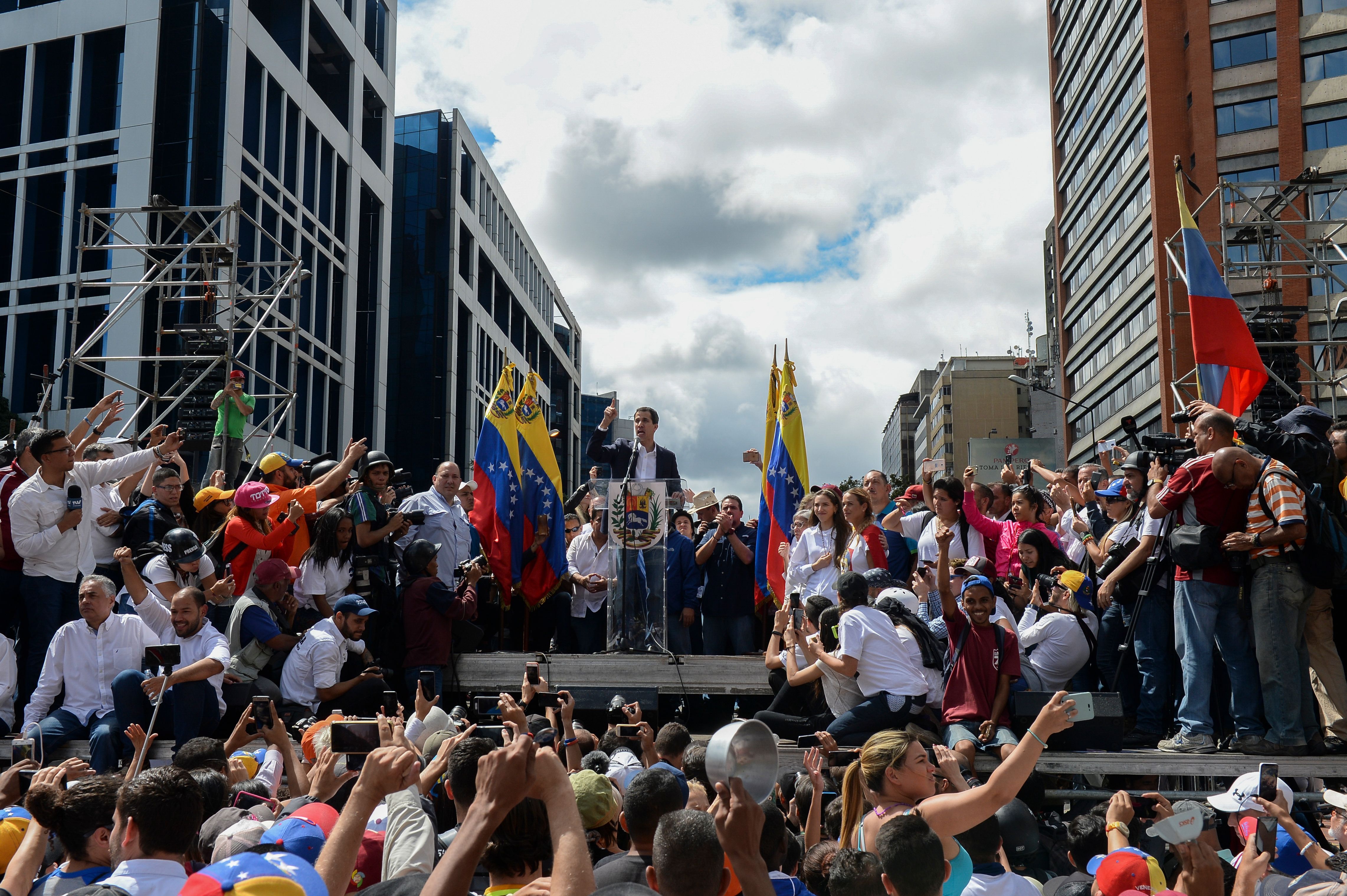 Juan Guaido surrounded by supporters.