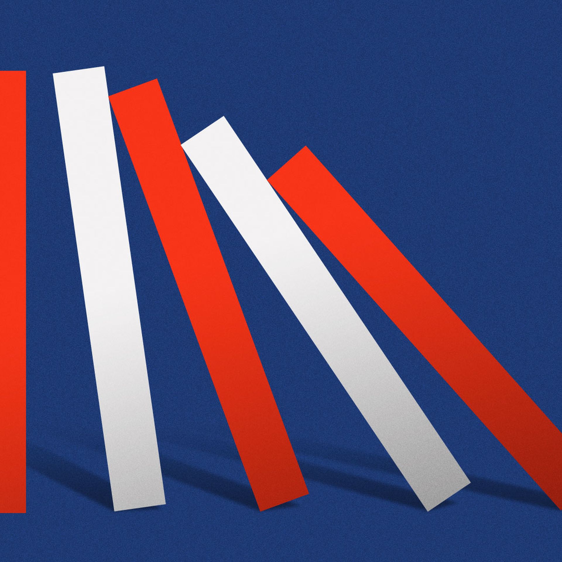 Illustration of US stripes falling like dominoes pushed by one star