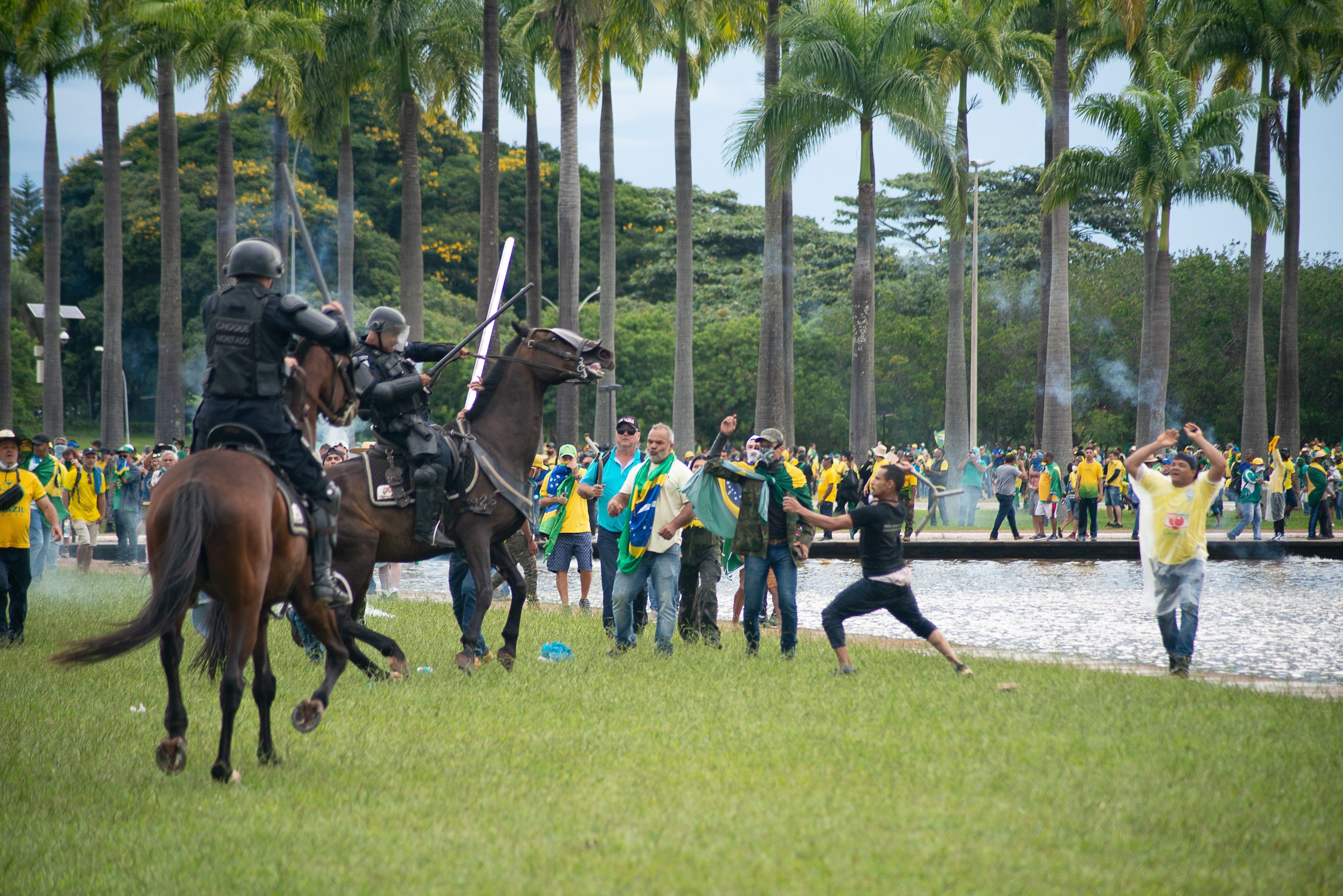 Mounted police engaging Bolsonaro supporters in Brasília on Jan. 8.