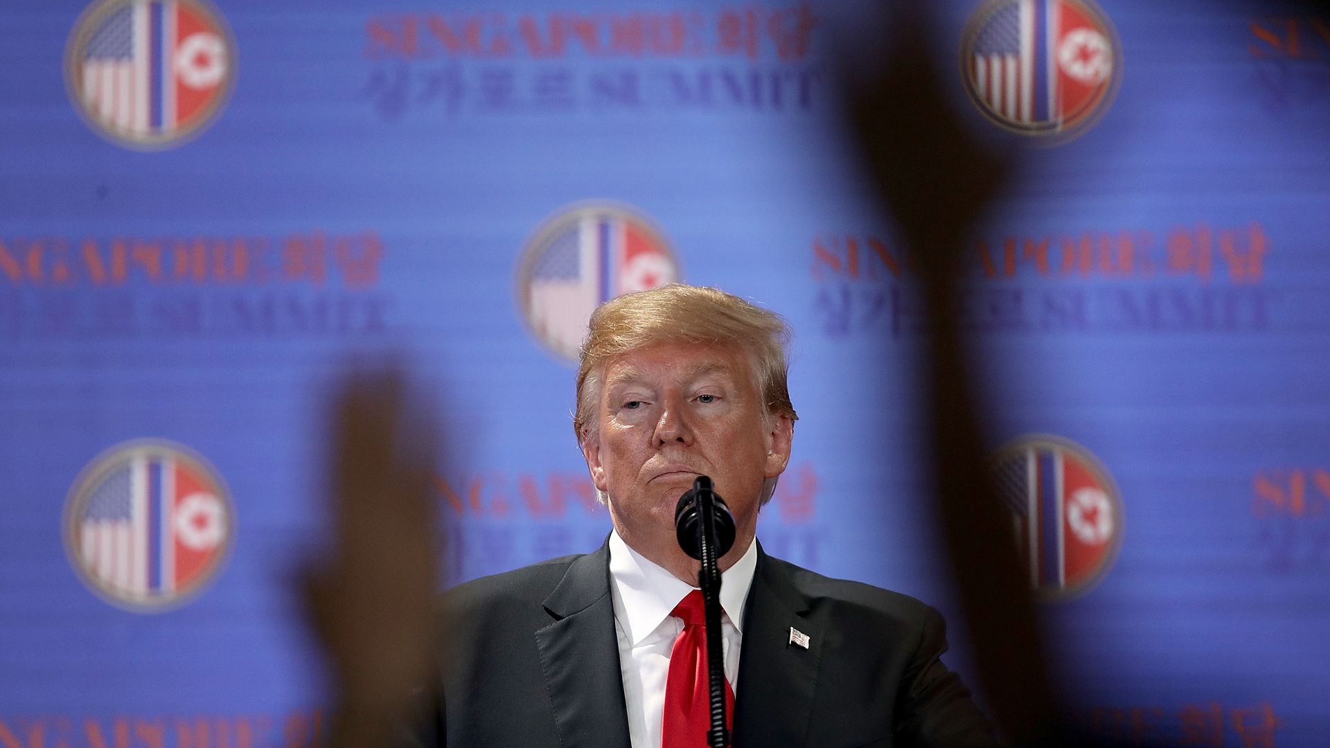 Trump answers question after the Singapore summit with Kim Jong Un