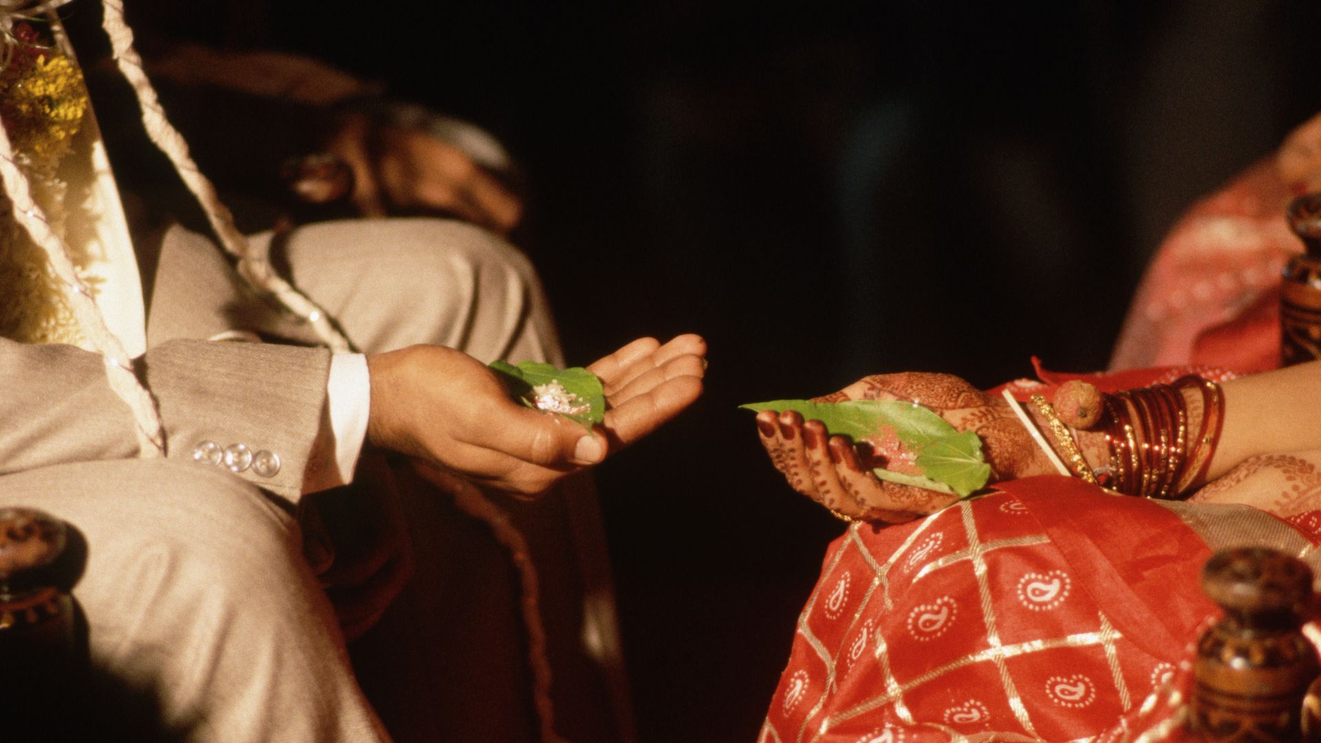 Bride and groom at a Hindu wedding ceremony