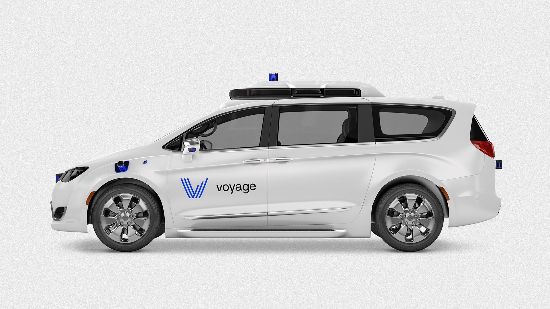 Voyage's latest robotaxi prototype, a specially outfitted Chrysler Pacifica minivan.