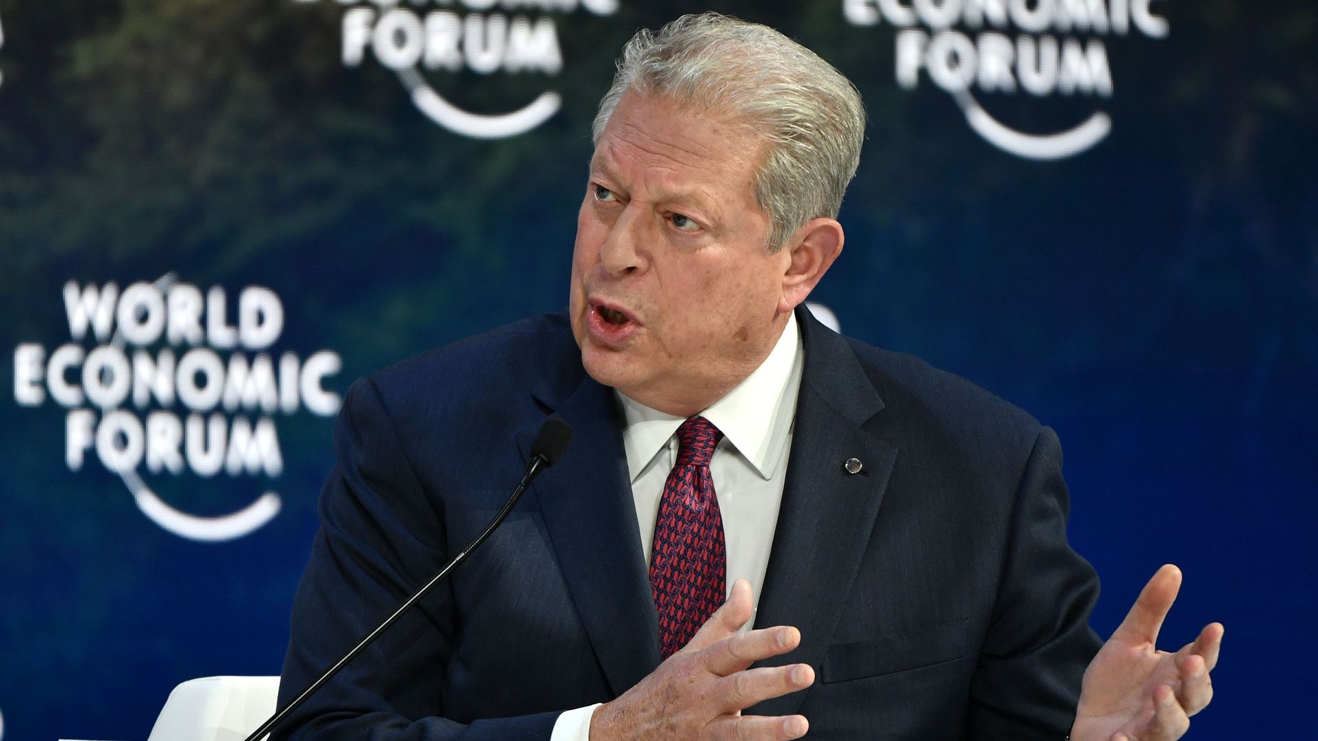 Former US Vice-President Al Gore, speaks at the Securing a Sustainable Future for the Amazon, during the World Economic Forum in Davos, Switzerland, on January 22
