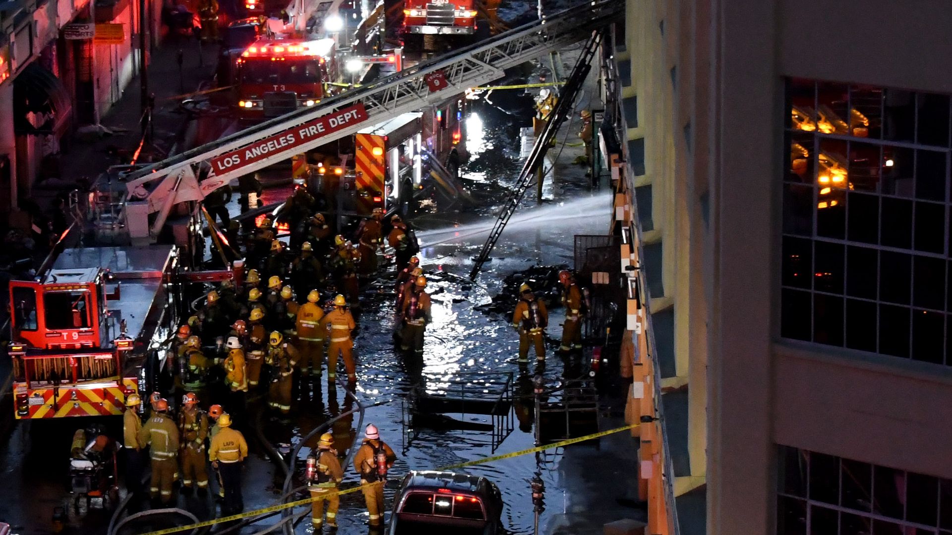 Los Angeles Firefighters knock down a structure fire at 327 E Boyd St and 3rd street