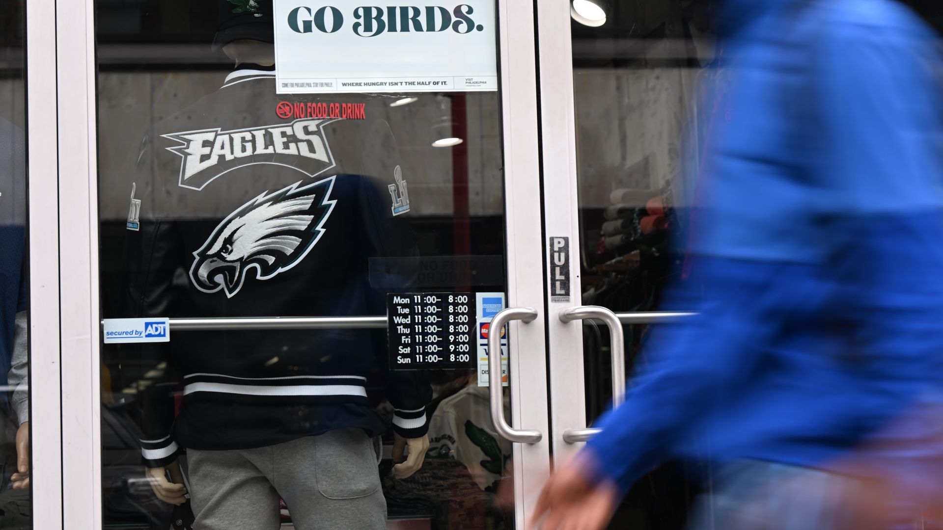 An Eagles fan wears his apparel in the lead up to the Super Bowl on Sunday.