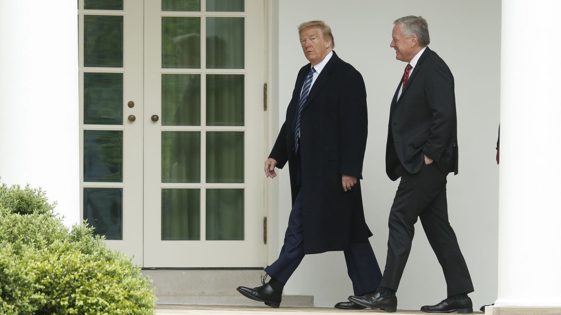 Then-President Trump and Chief of Staff Mark Meadows walk to the Oval Office in May 2020. 