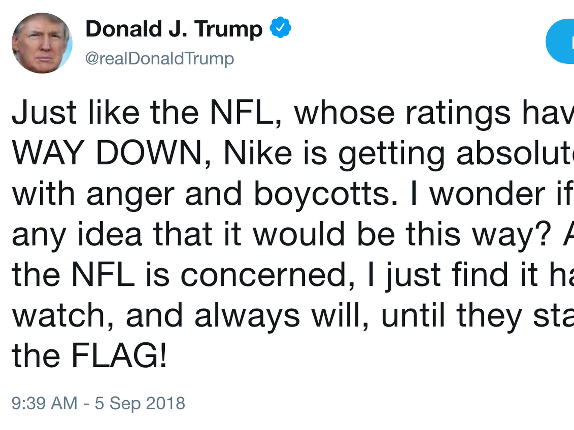 Trump criticizes Nike and NFL in tweet after Colin Kaepernick deal