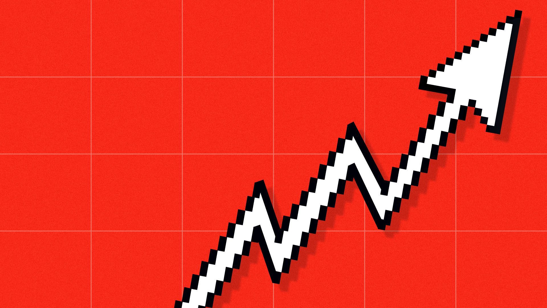 Illustration of a cursor as a stock market line chart.