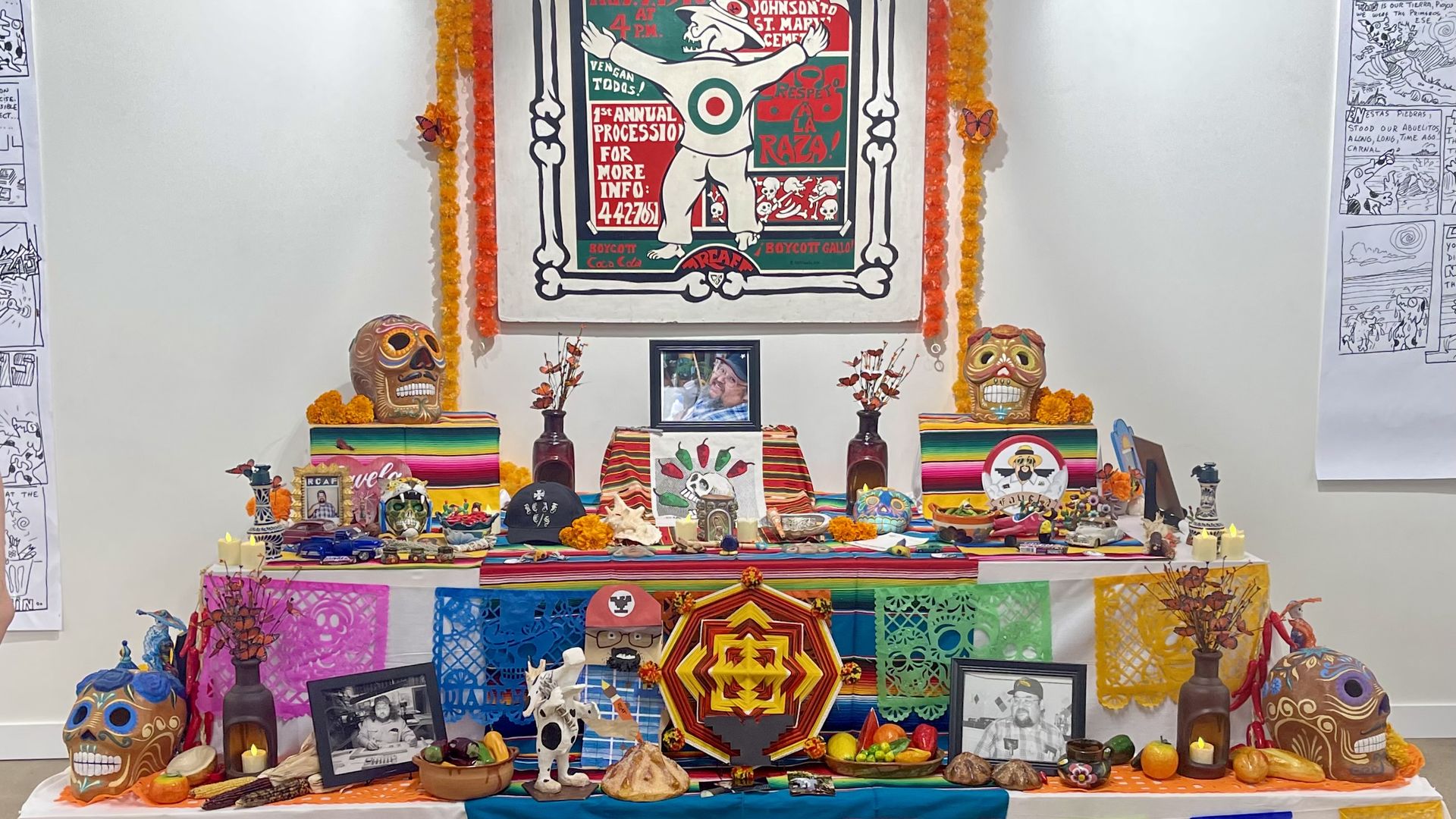 An ofrenda built in honor of Ricardo Favela and his work.