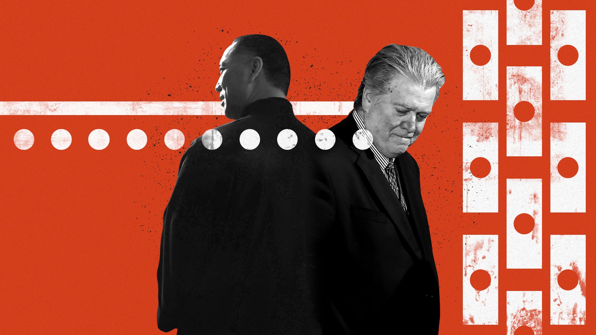 Photo illustration collage of Steve Bannon and Guo Wengui.