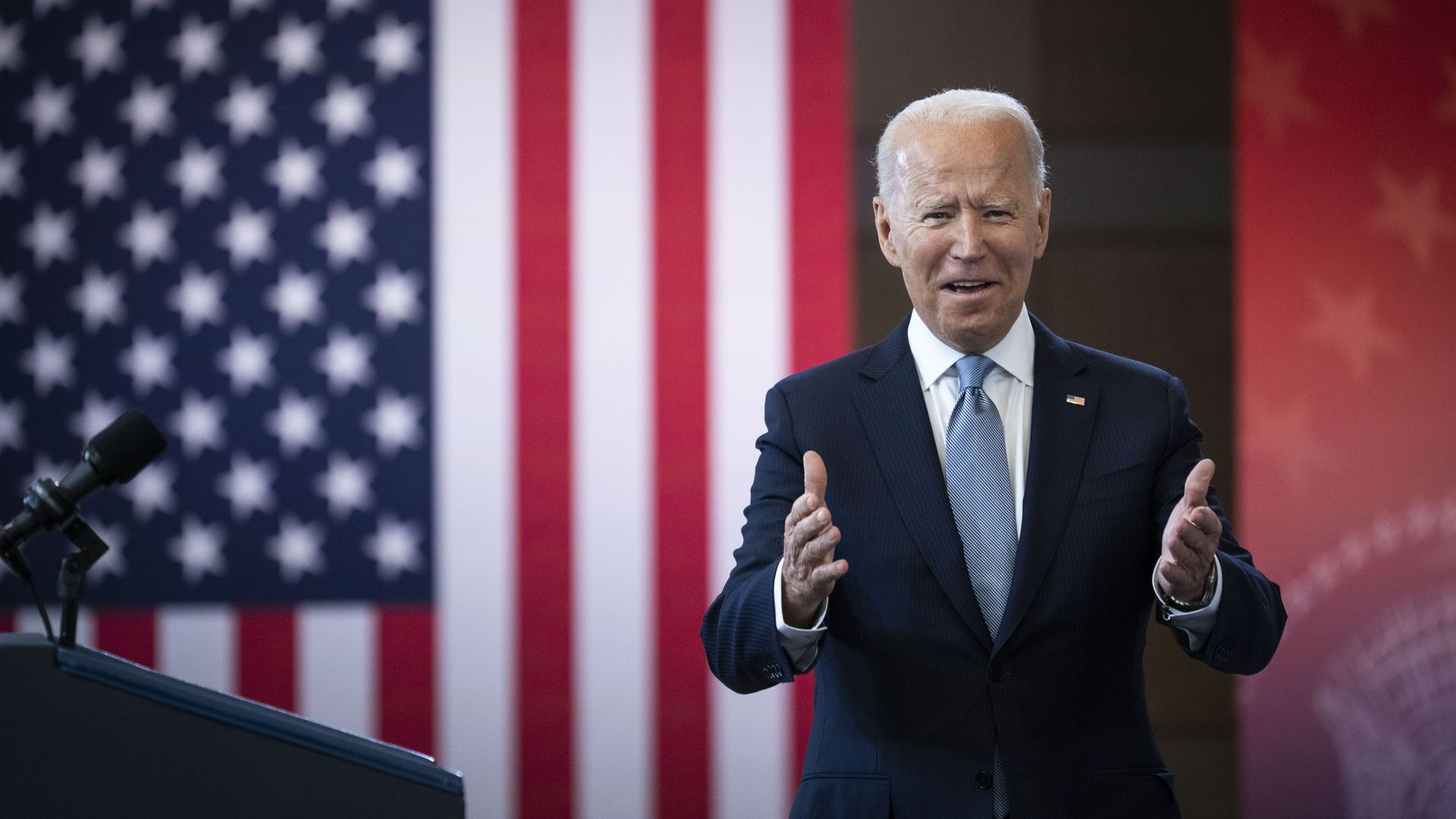 President Biden is seen reacting to the crowd after arriving at the National Constitution Museum in Philadelphia.