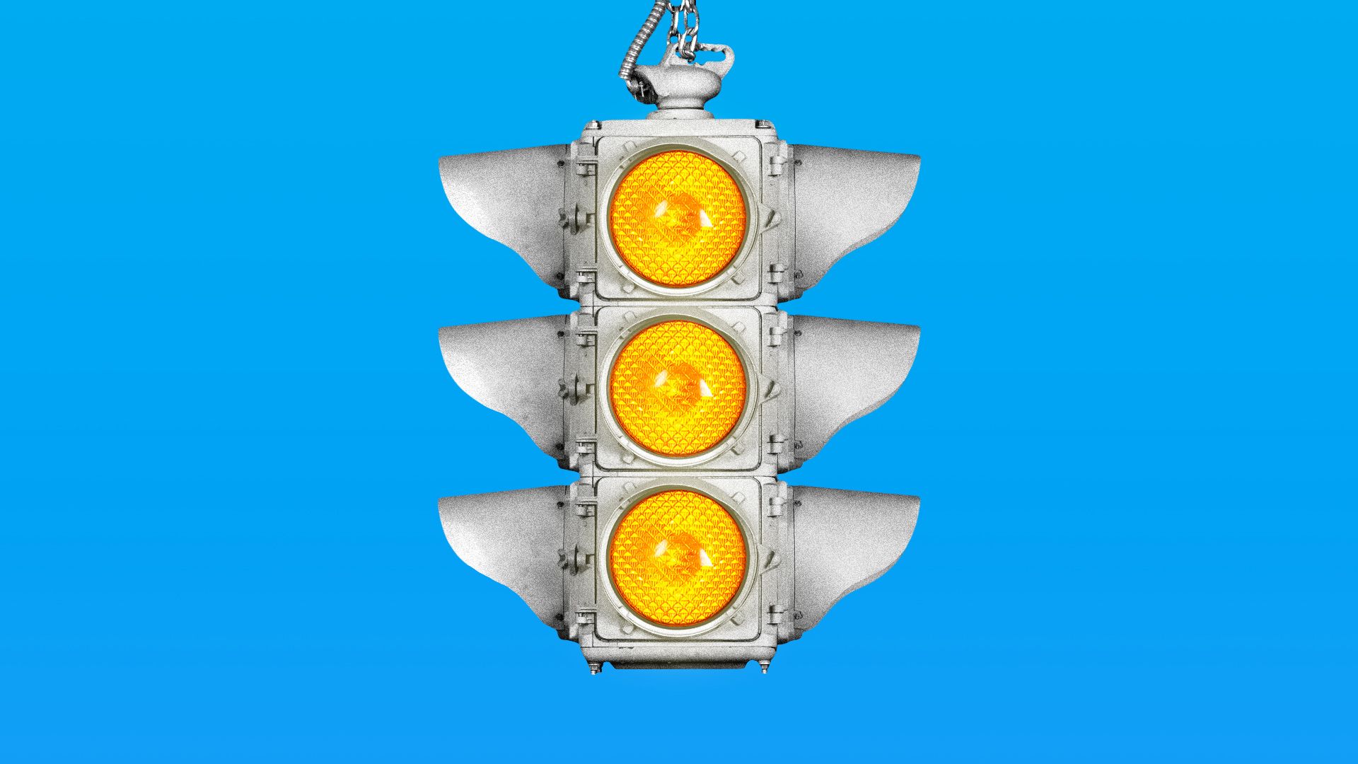 Illustration of a traffic light with all yellow lights.