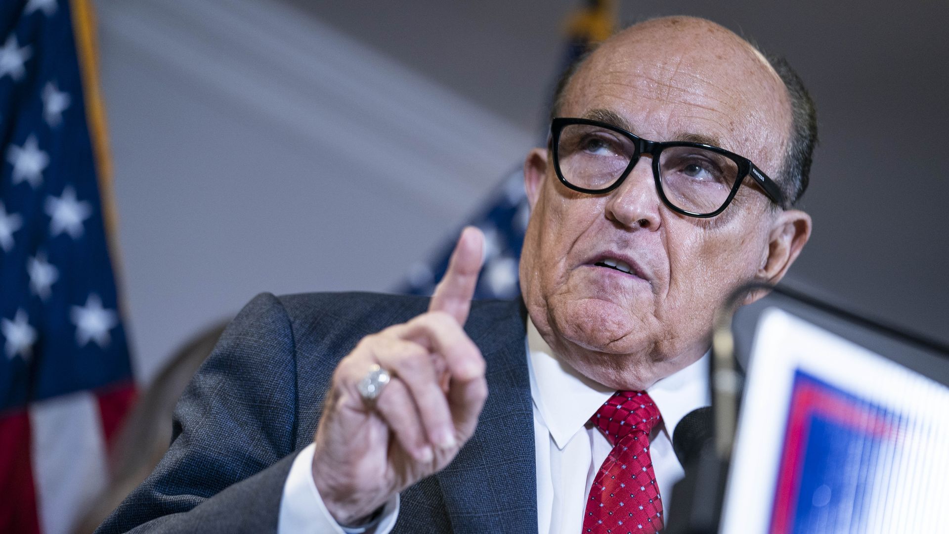 Former New York Mayor Rudy Giuliani, attorney for US President Donald Trump, speaks during a press conference.