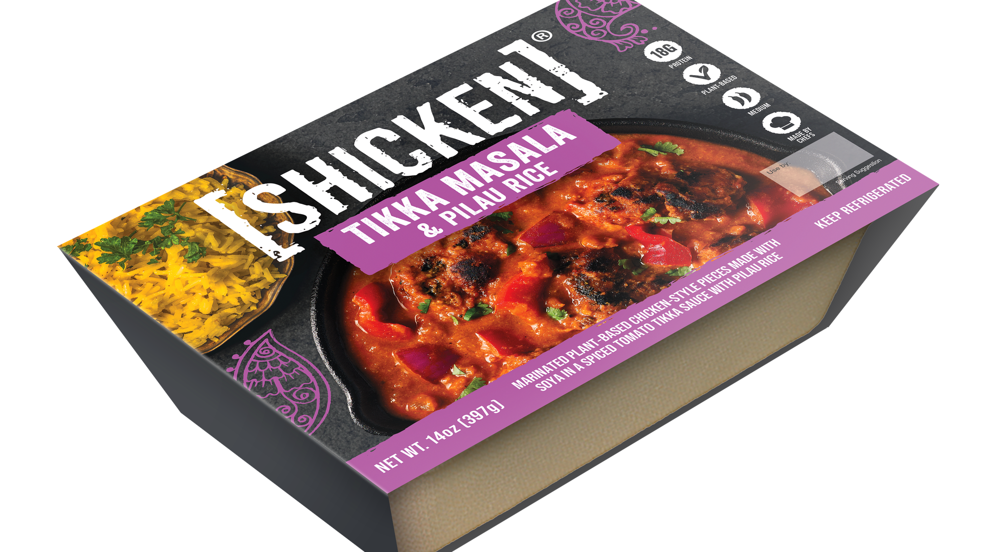 A frozen meal package of Shicken's Tikka Masala.