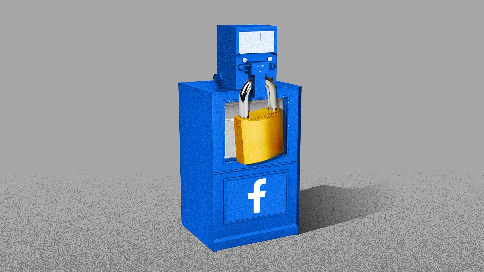 Illustration of a newspaper vending machine with a padlock on it.