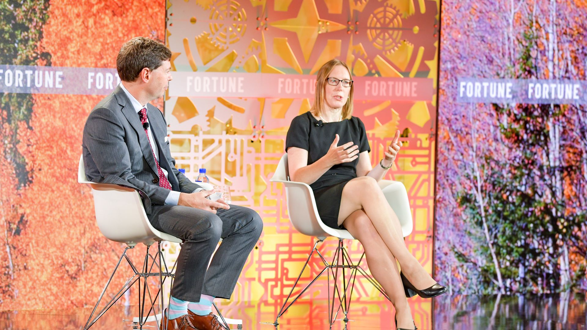 Photo of Fortune's Jeff Roberts and SEC Commission Hester Peirce. 