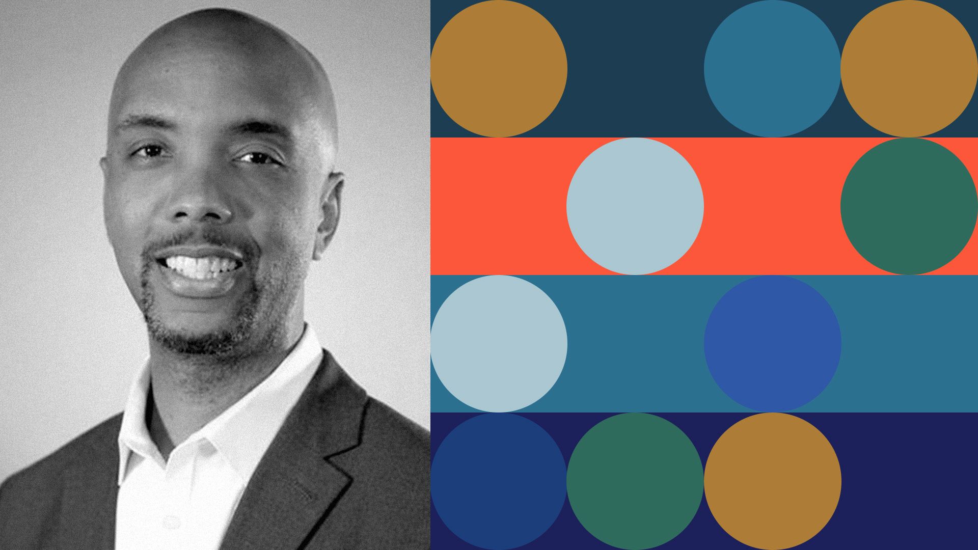 Photo illustration of Will Gulley surrounded by abstract shapes. 