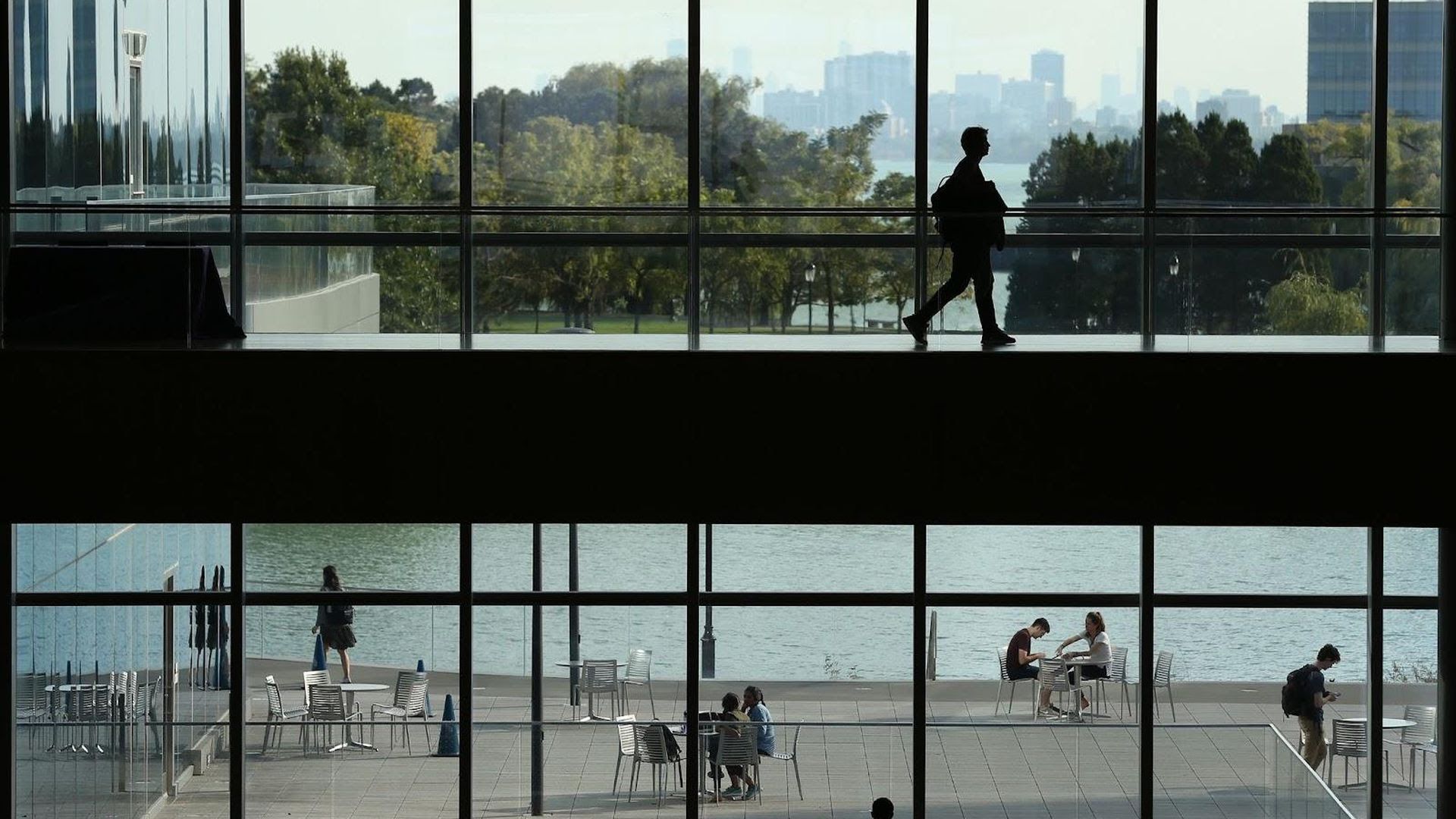 Students at Northwestern University's Kellogg School of Management gather at the Evanston campus.