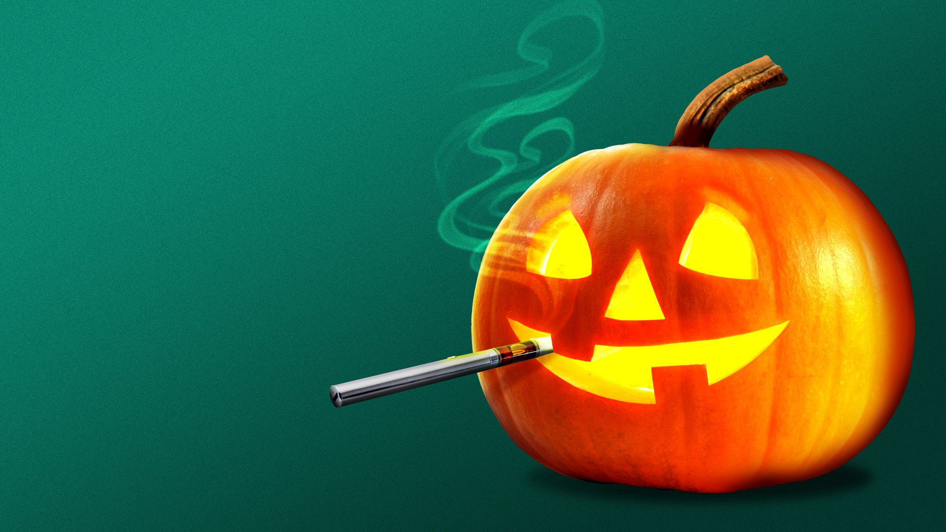Illustration of a jack-o-lantern smoking a vape pen