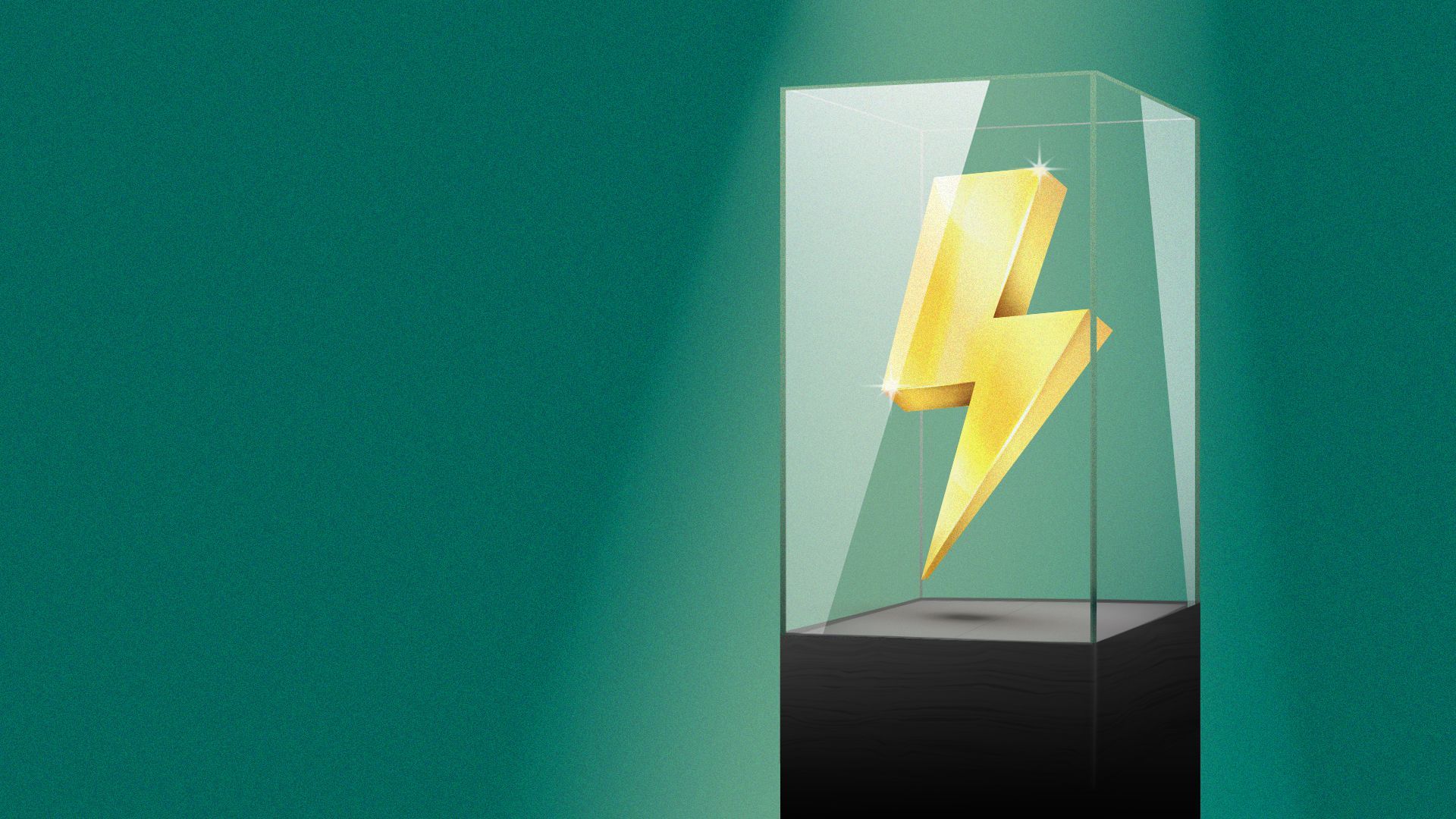 Illustration of an energy lightning bolt in a glass display case.