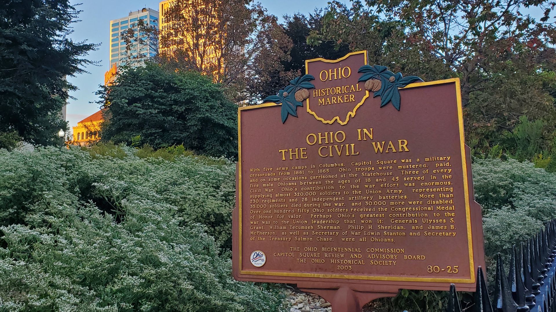 A historical marker detailing Ohio's role in the Civil War