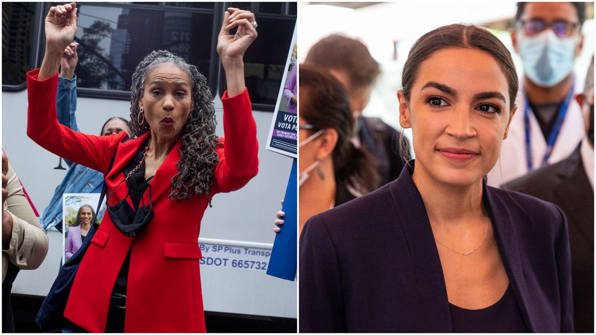  Combination images of New York City mayoral candidate Maya Wiley and Rep. Alexandria Ocasio-Cortez
