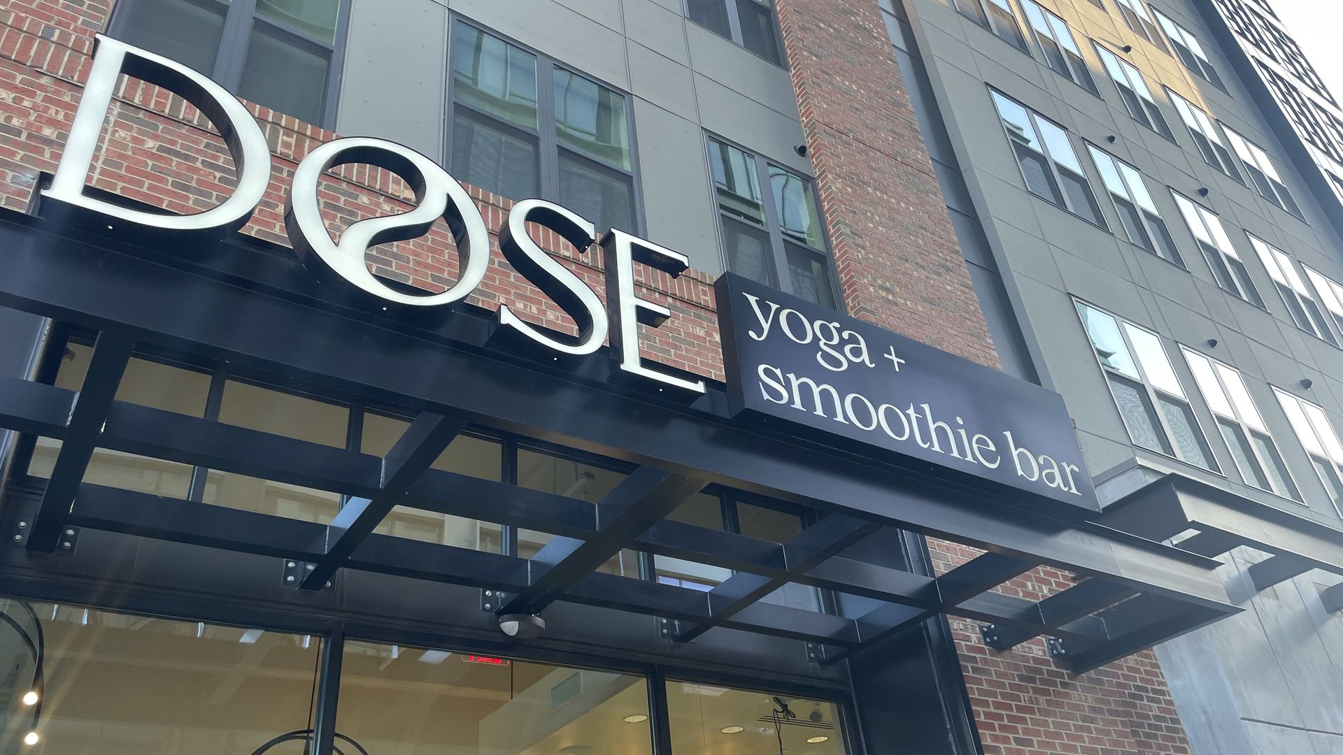 The front of DOSE yoga + smoothie bar. 