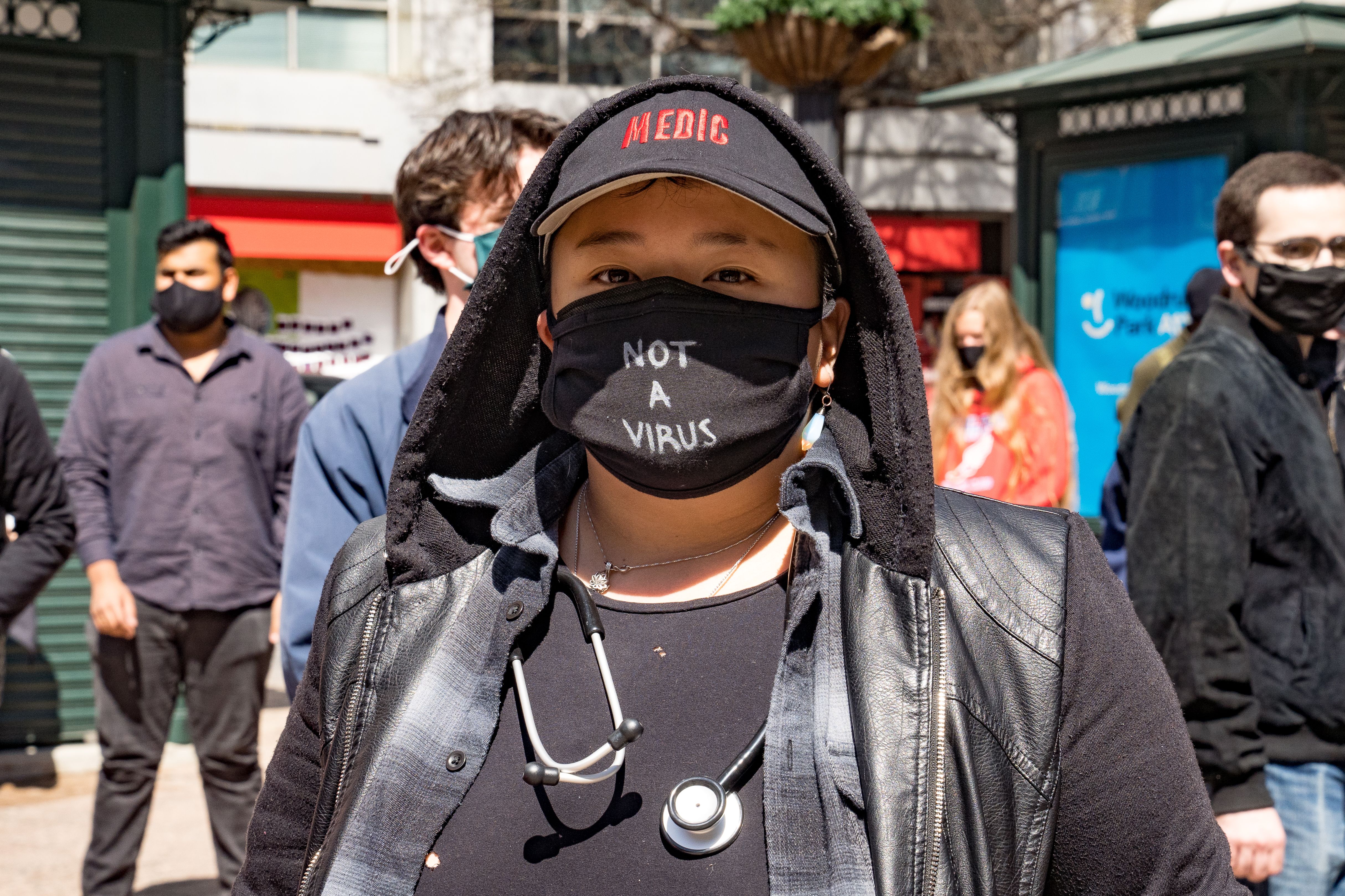 Medic Frankie Laguna poses for a picture before demonstrators take to the streets to show support for Asian and Pacific Islander communities on March 20, 2021 in Atlanta, Georgia. 