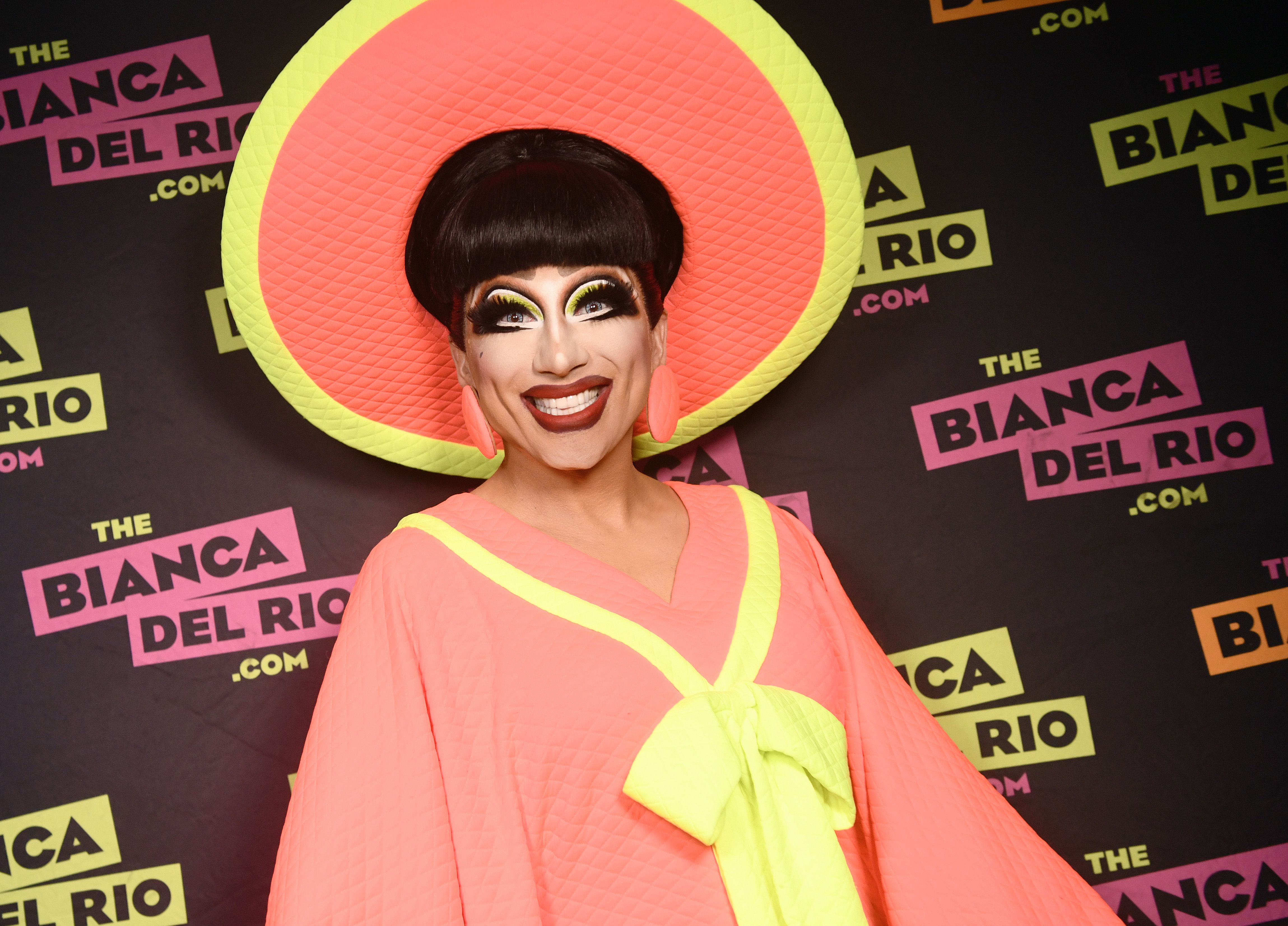 Photo shows Bianca Del Rio in a big hat.