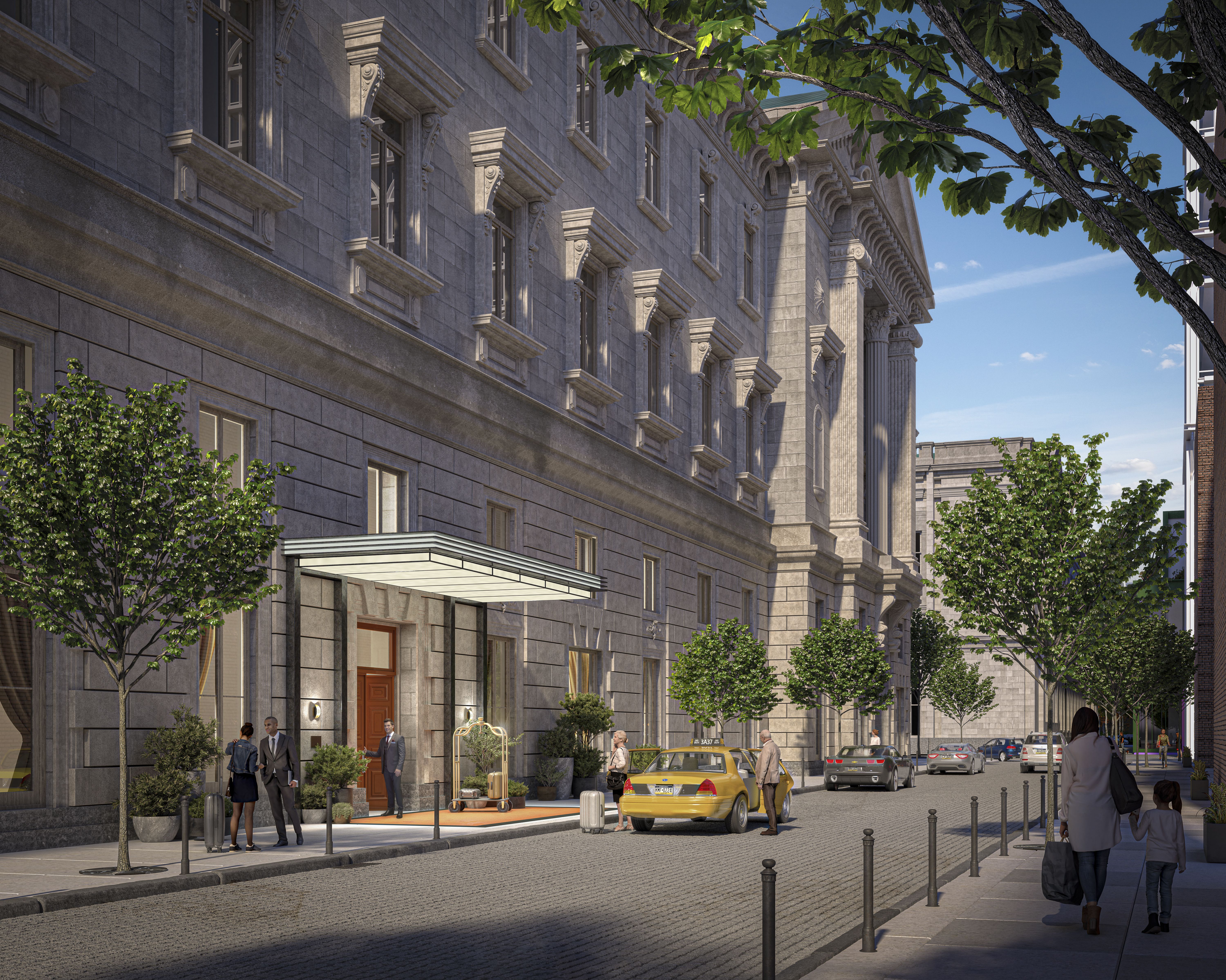 Rendering of what the hotel entrance will look like at Philly's Family Court Building.