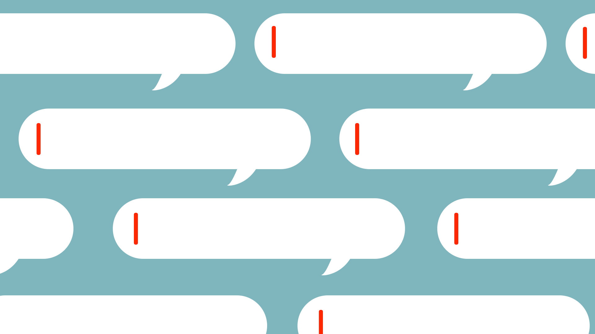 Animated illustration of a pattern of speech bubbles made of search bars with blinking cursors.