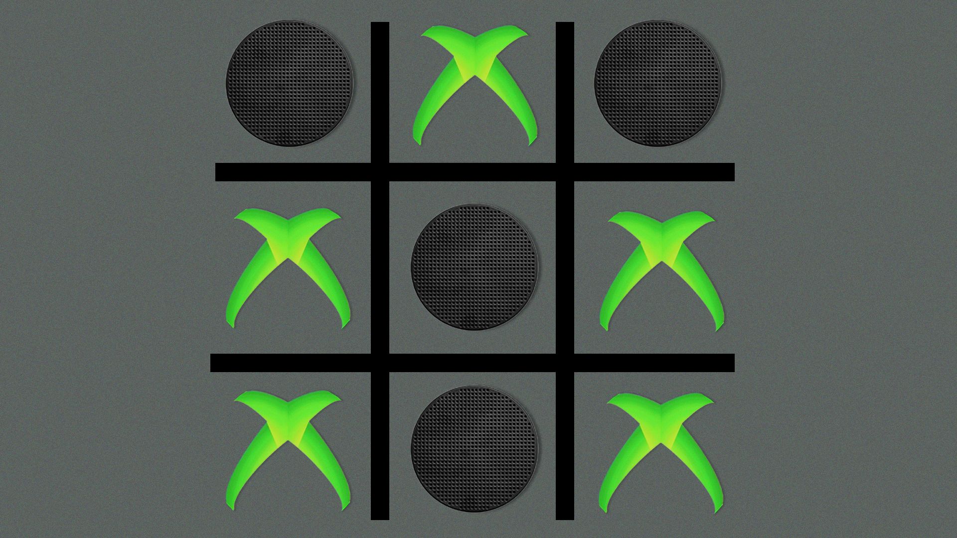 Xbox logos in a tic-tac-toe board where no player has won