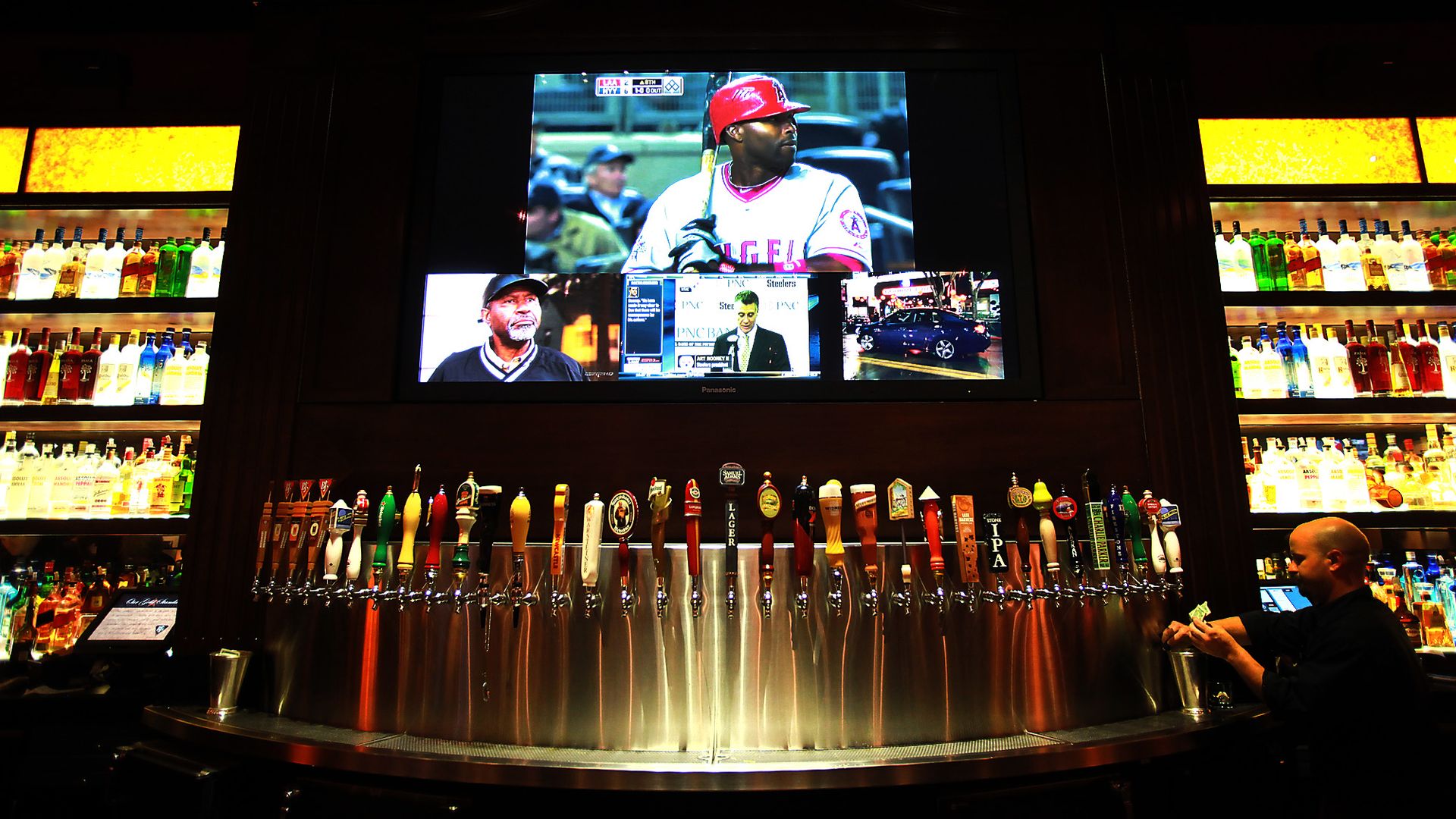 Beer taps at a sports bar