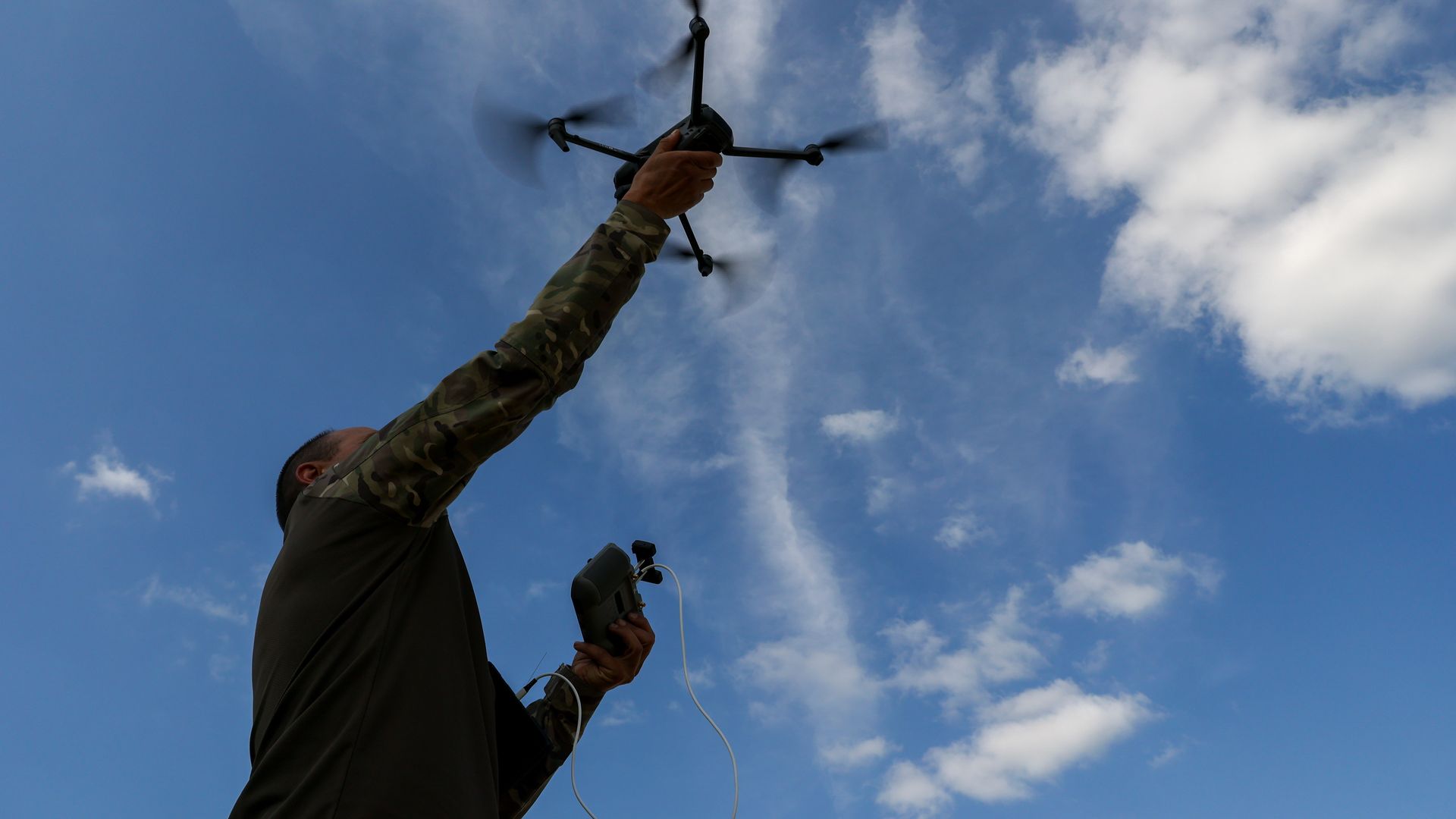 An instructor provides drone training in Kharkiv, Ukraine.