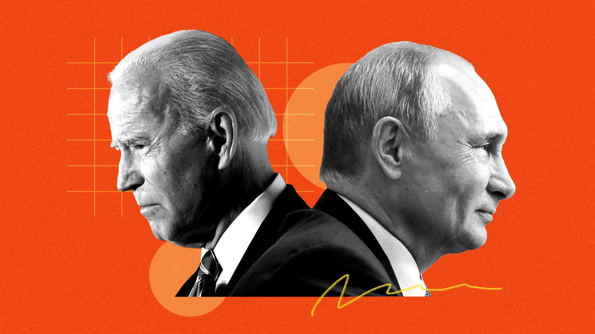 Photo illustrations of Presidents Biden and Vladimir Putin in profile