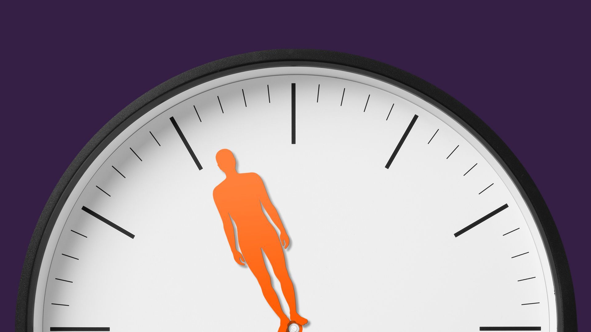 Animated illustration of a clock hand in the shape of a person spinning counterclockwise