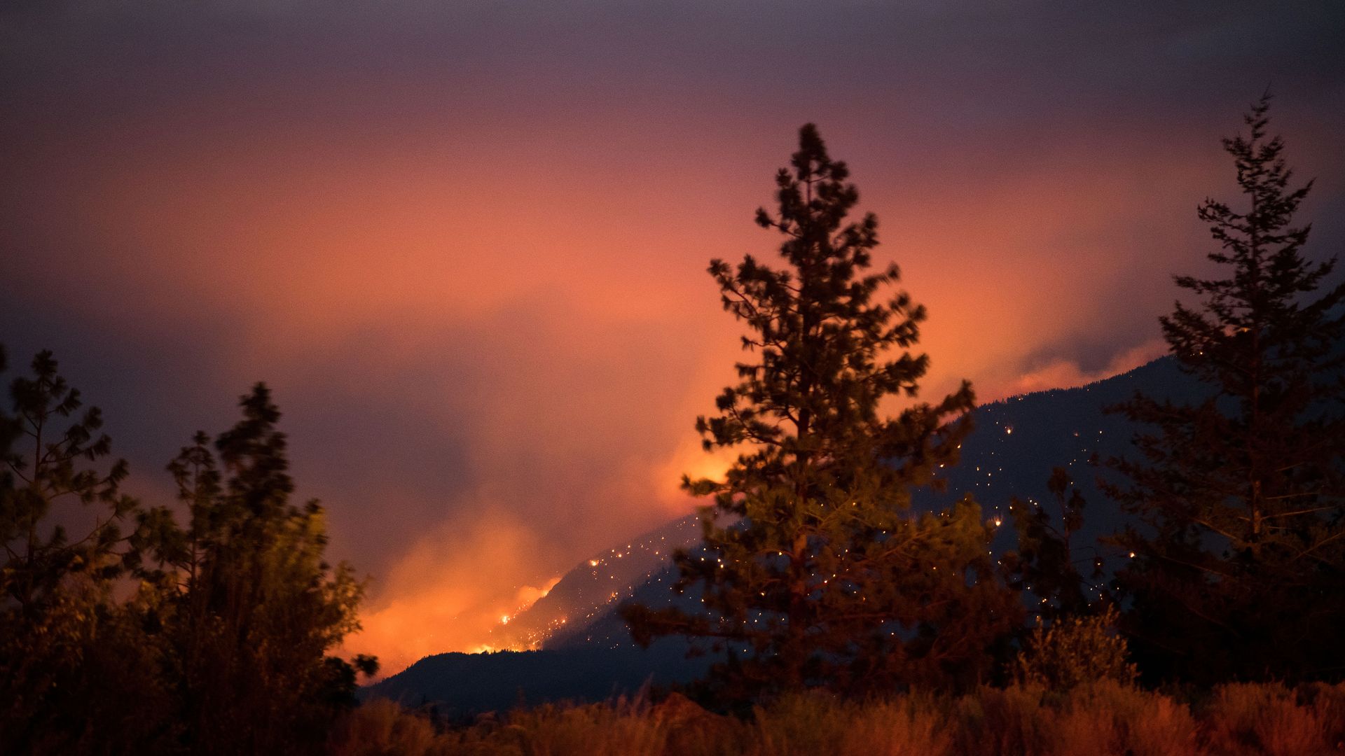 Wildfire burns above the Fraser River Valley near Lytton, British Columbia, Canada, on July 2.