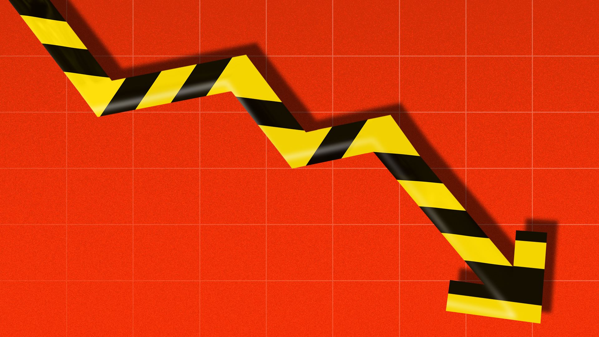Illustration of caution tape as an downward trending chart