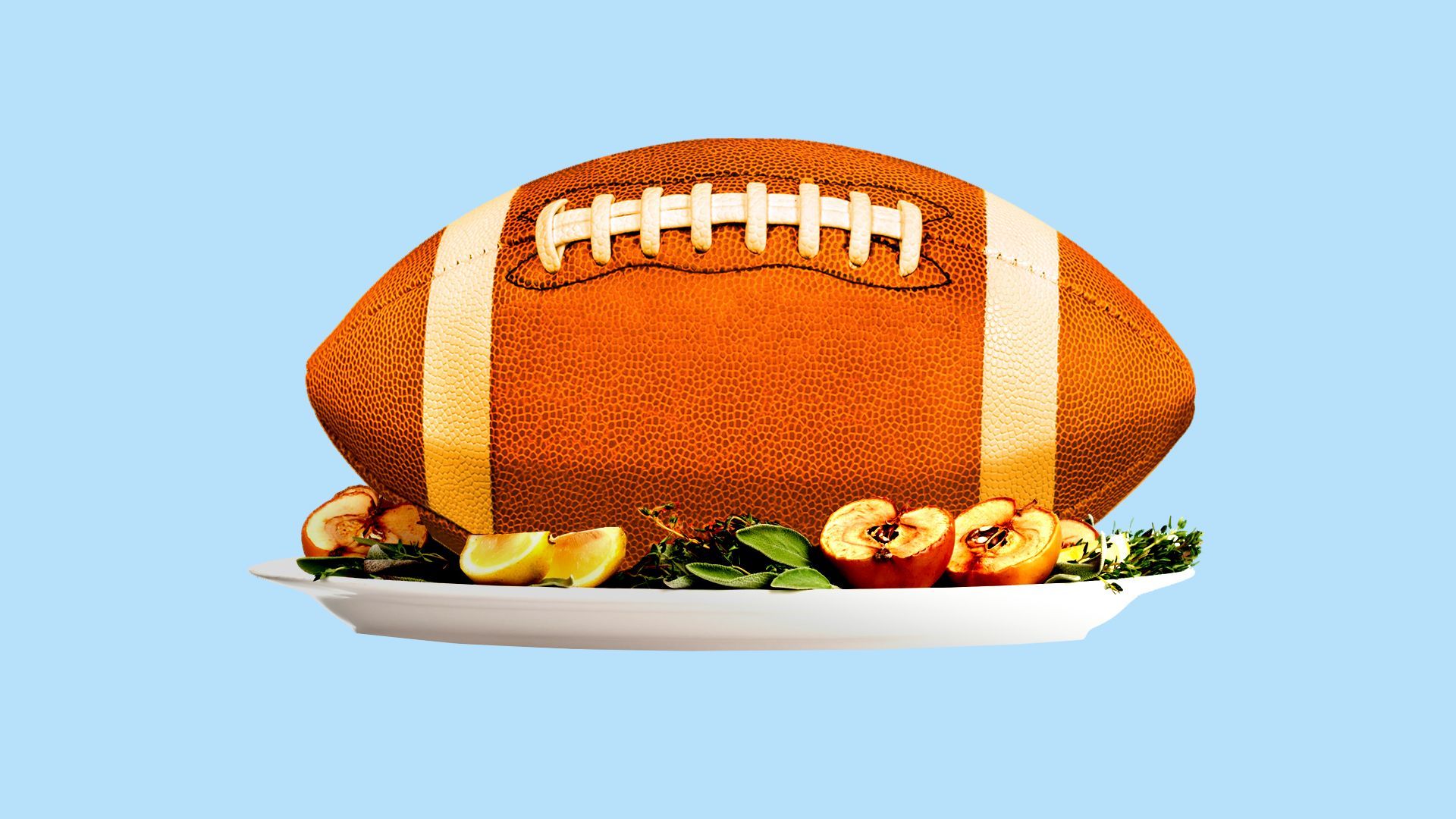 Illustration of a football on a plate as if it were a turkey