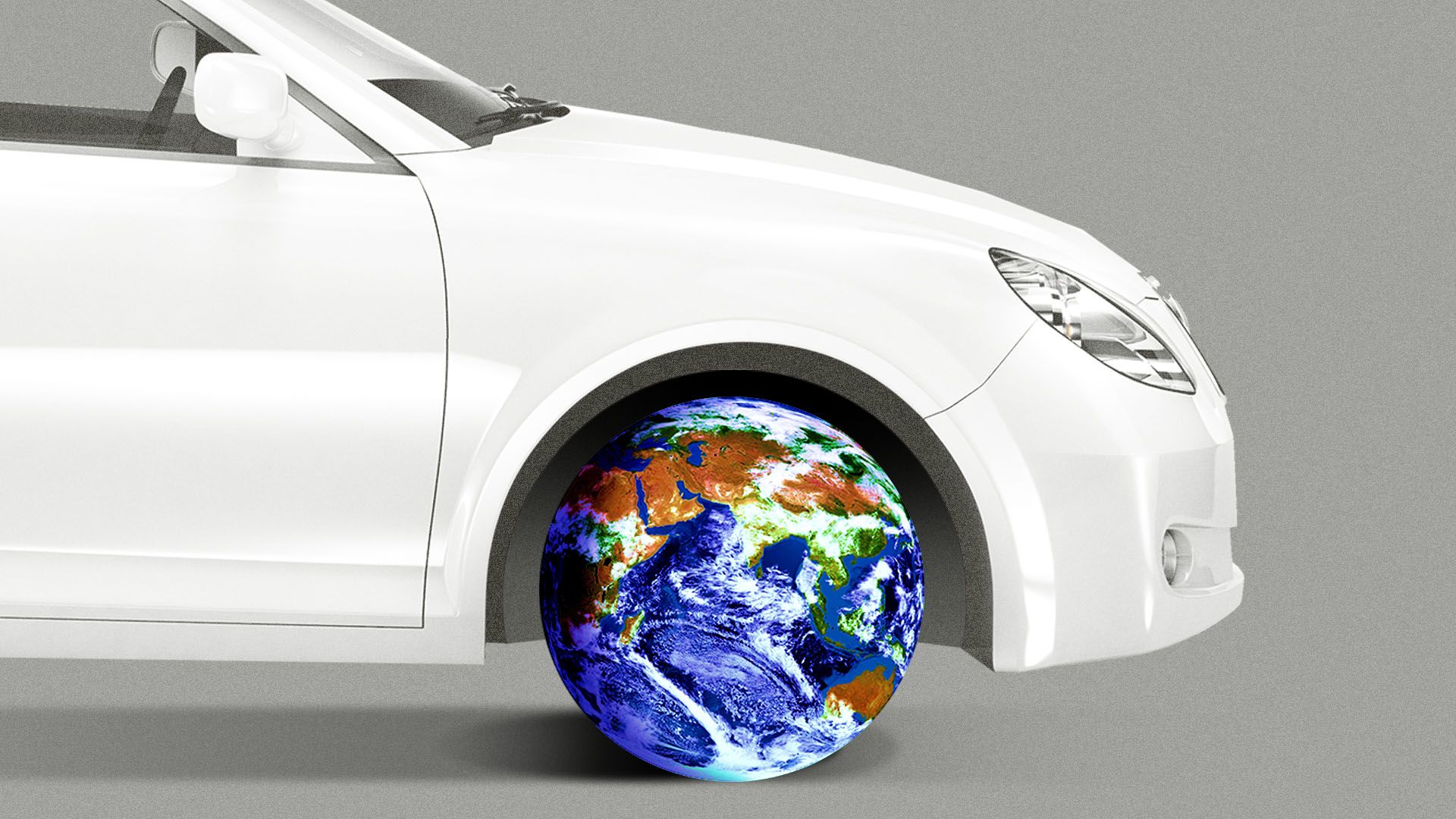 Illustration of a car with a globe for a wheel