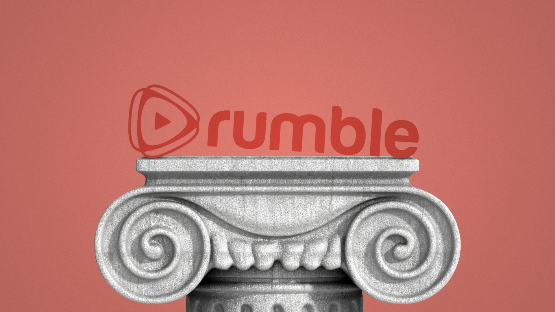 Illustration of the Rumble logo on top of a pedestal.