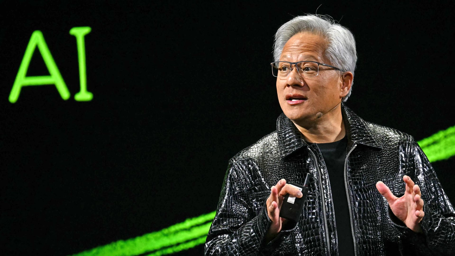 Nvidia CEO Jensen Huang speaks onstage during a keynote at CES 2025 in Las Vegas.