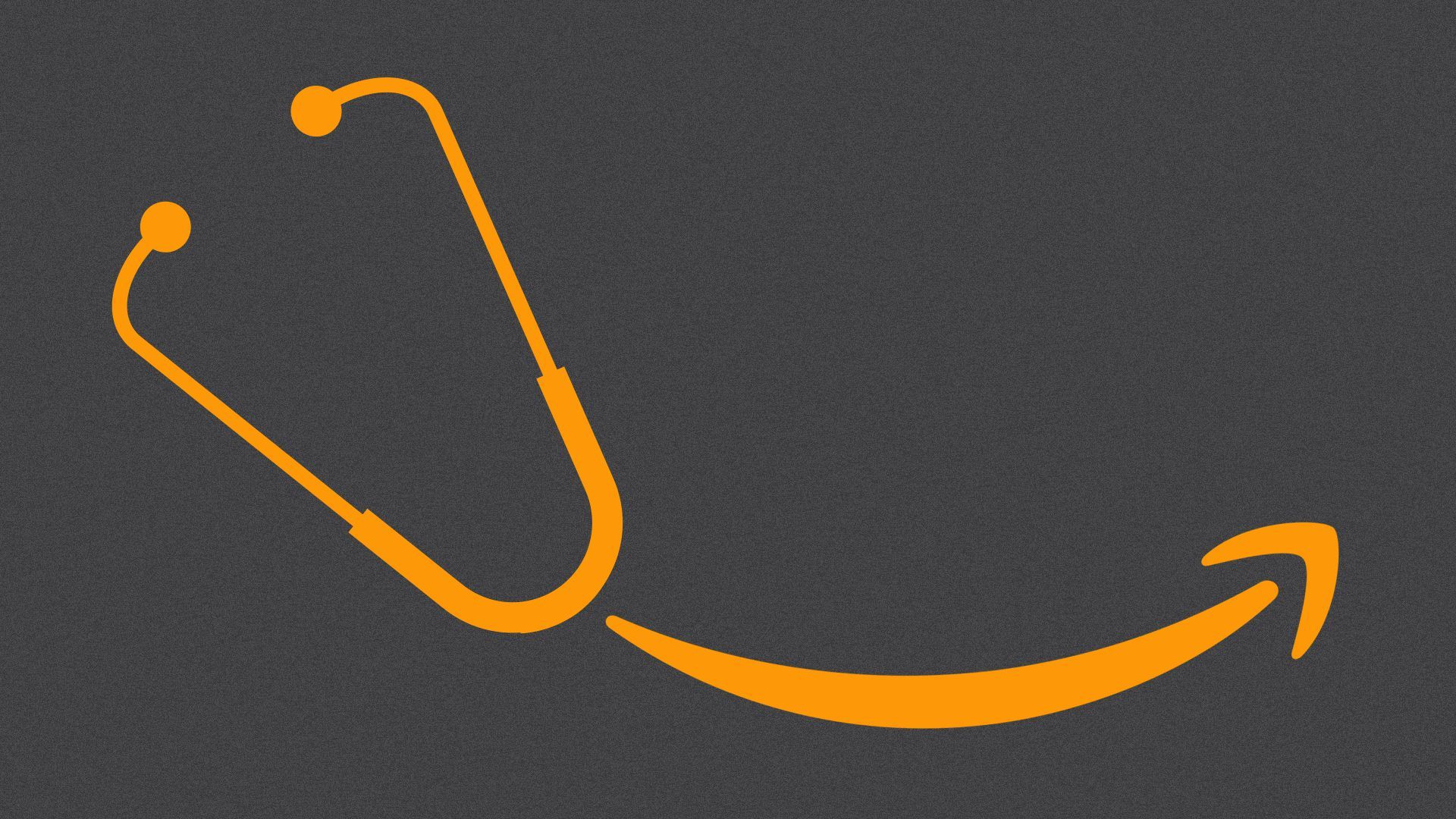 Illustration of a stethoscope made from Amazon's logo.