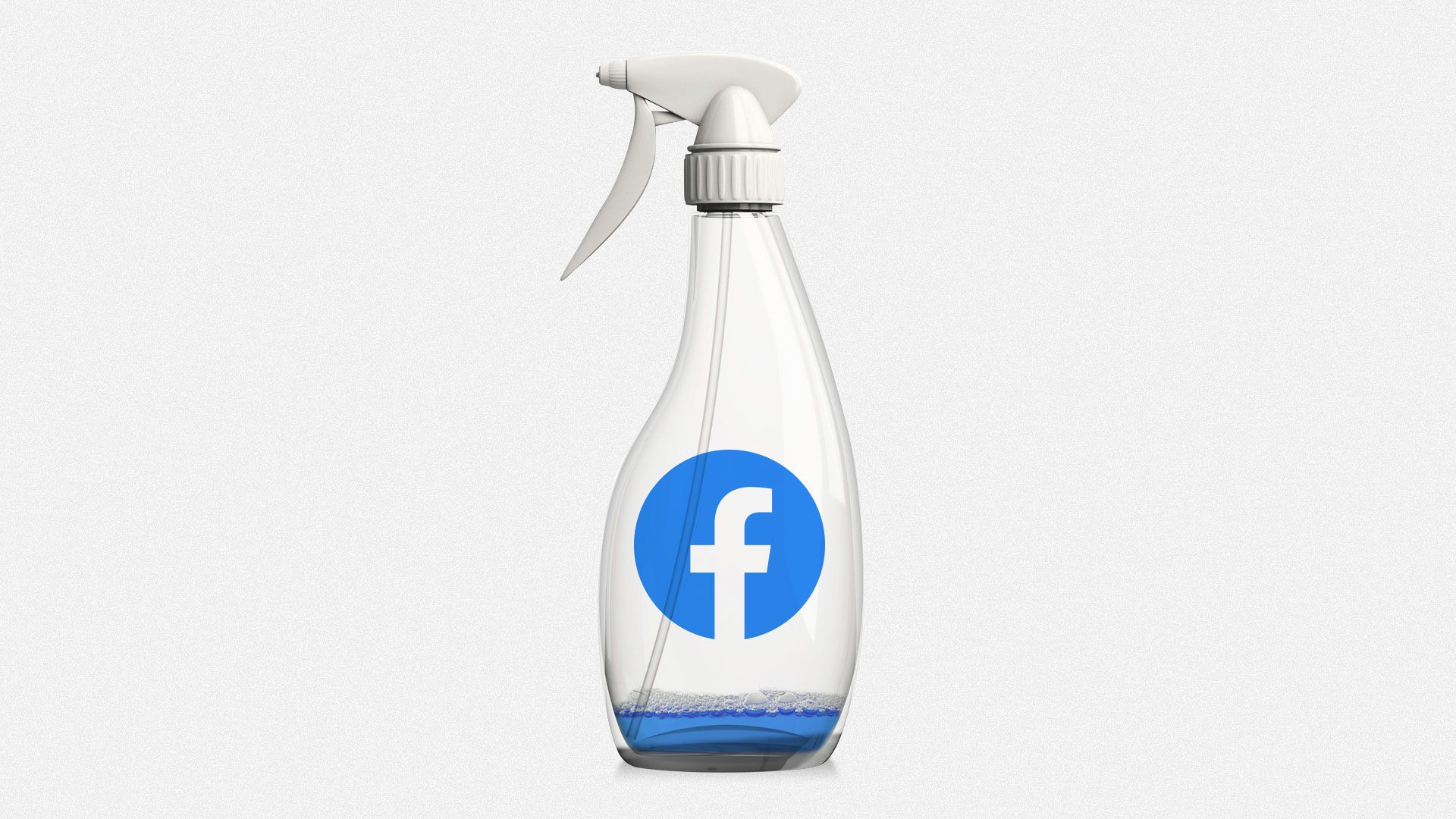  Illustration of almost empty spray bottle with Facebook logo.