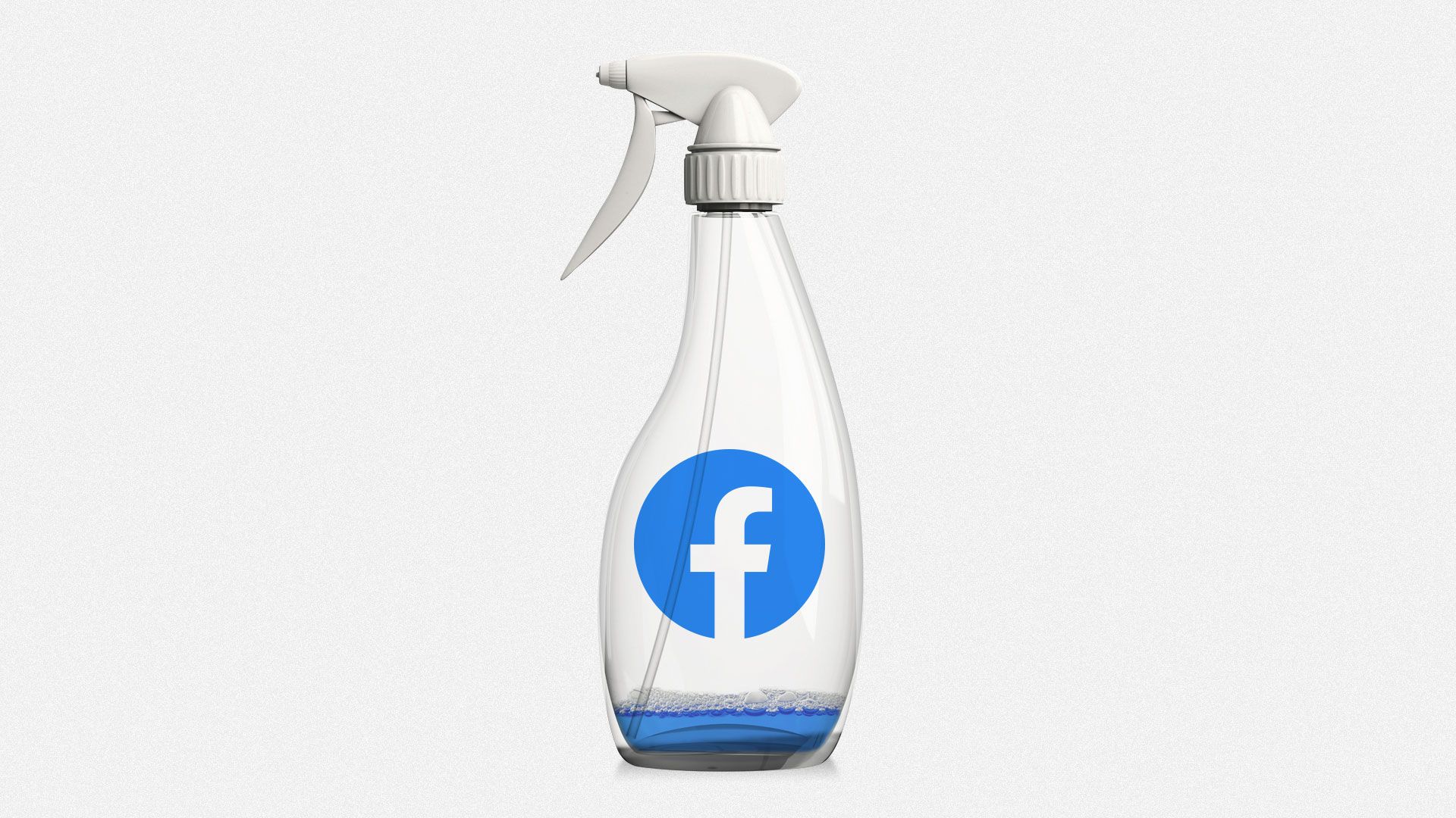 Illustration of almost empty spray bottle with Facebook logo.