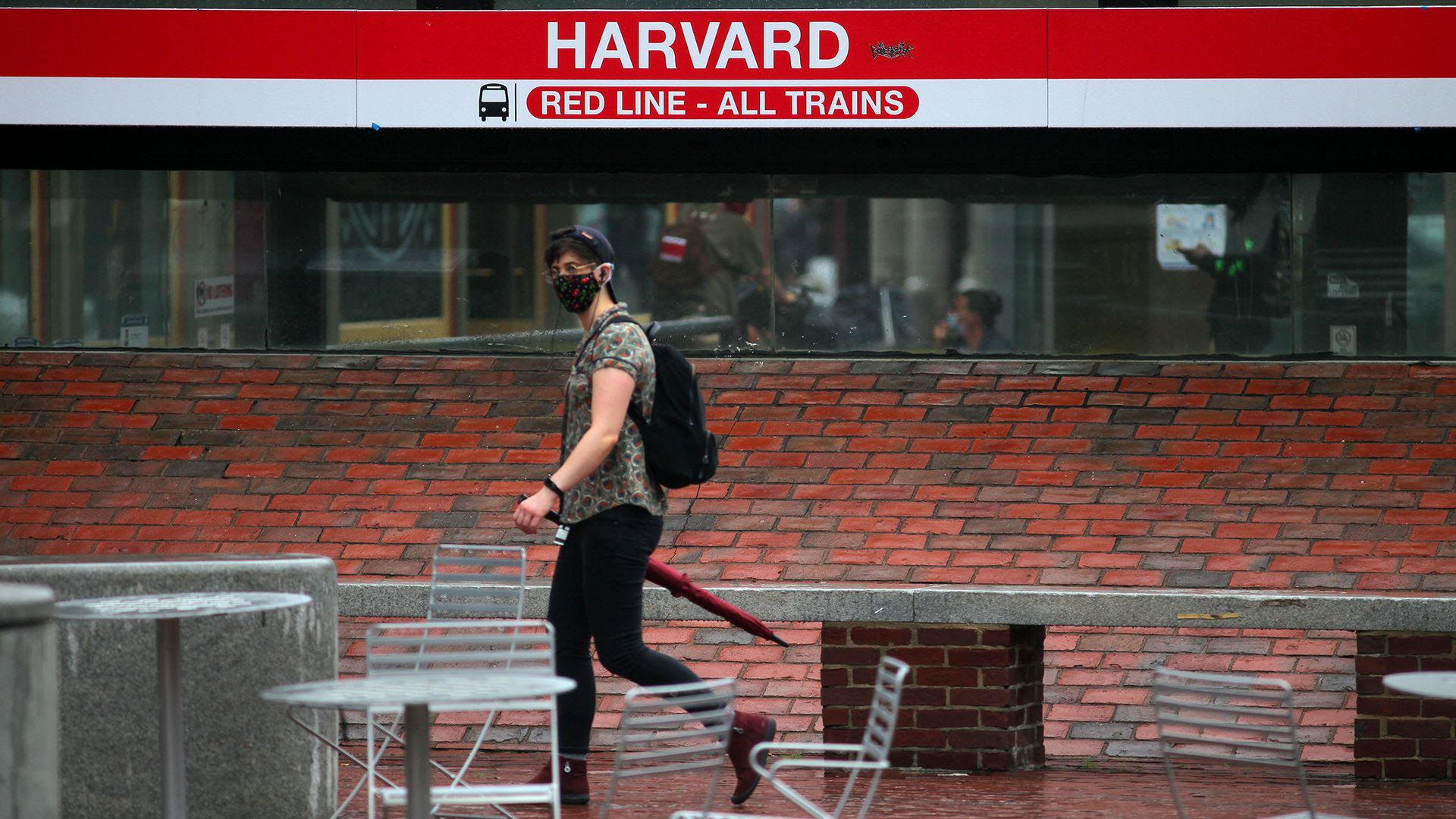 A college student on Harvard's campus