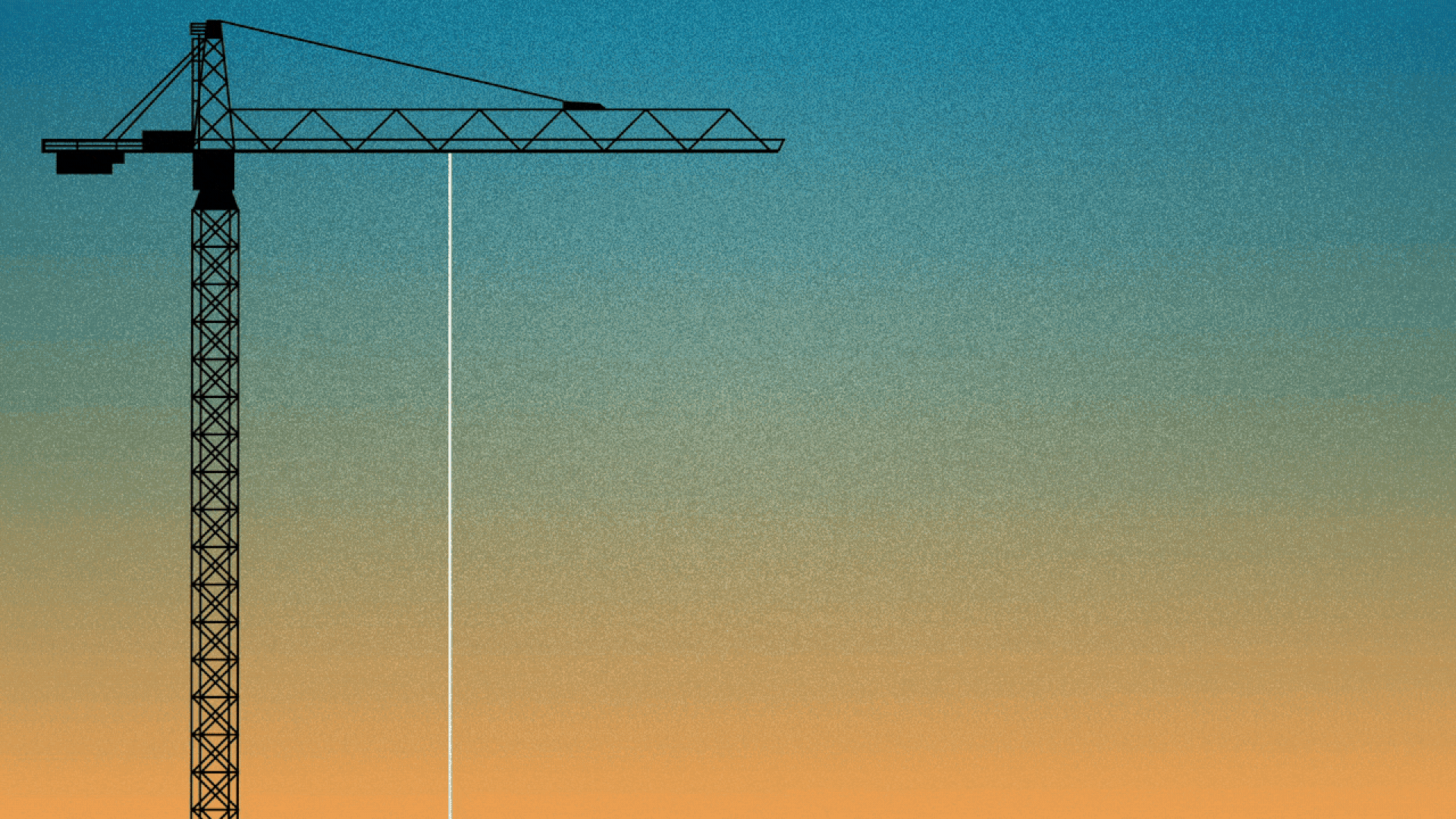 Illustration of a construction crane lifting another crane, which is lifting another crane, which is lifting another crane.