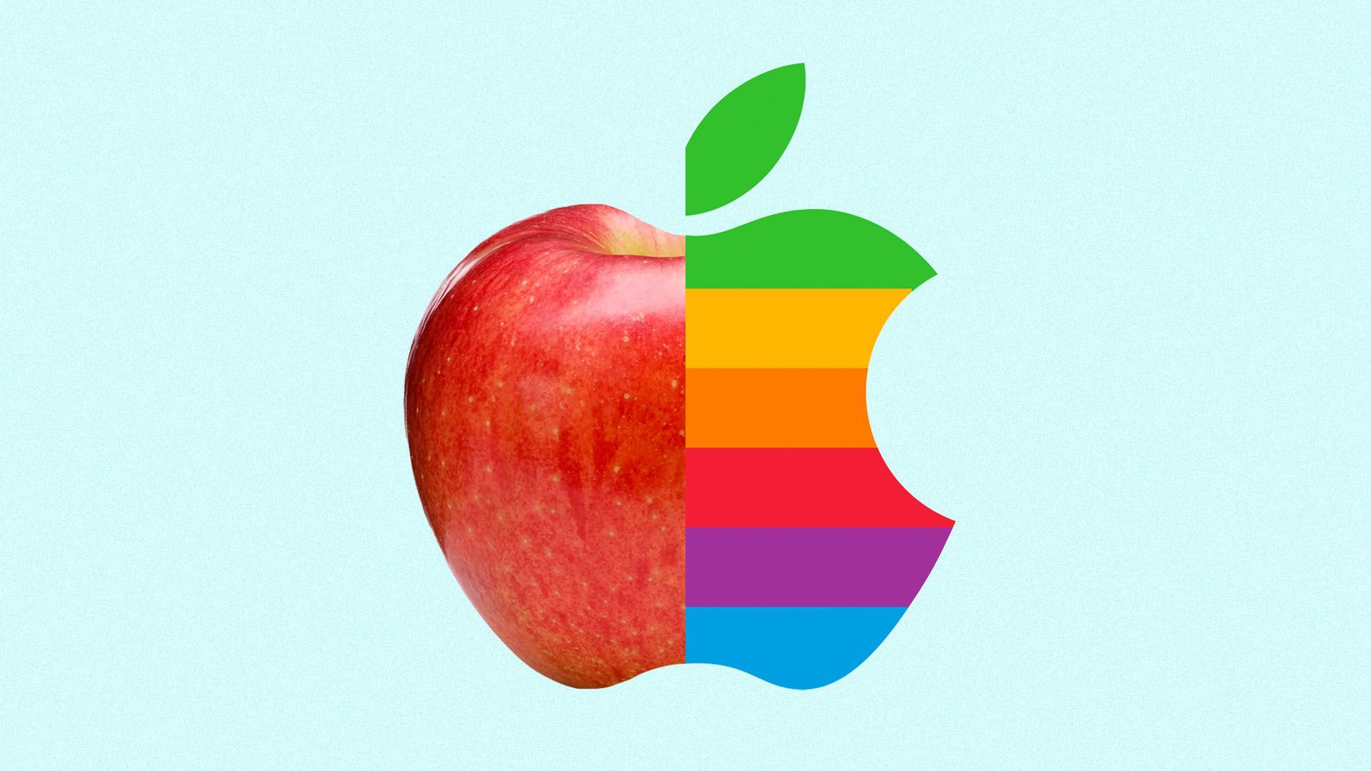 Illustration of a real apple split with the apple logo