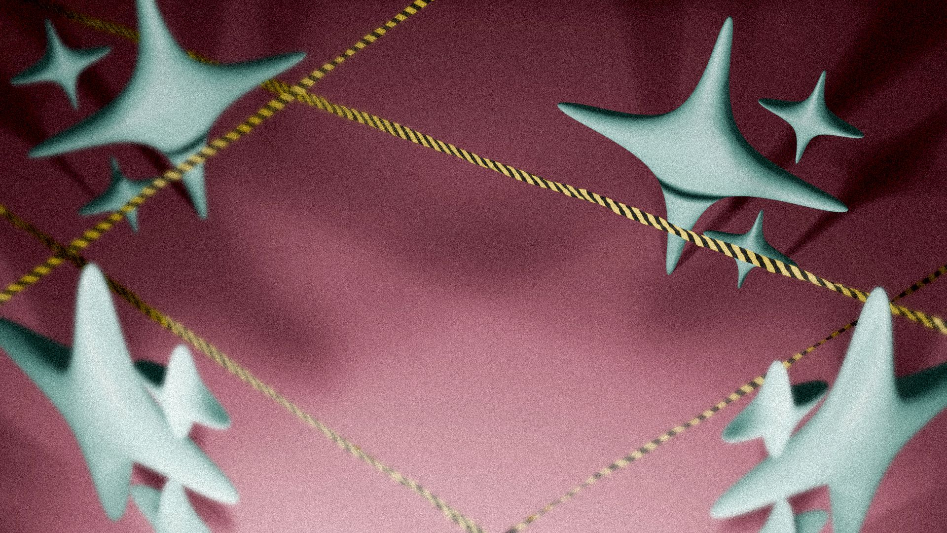 Illustration of four sparkle shapes facing one another, each with a strip of safety tape in front of it.