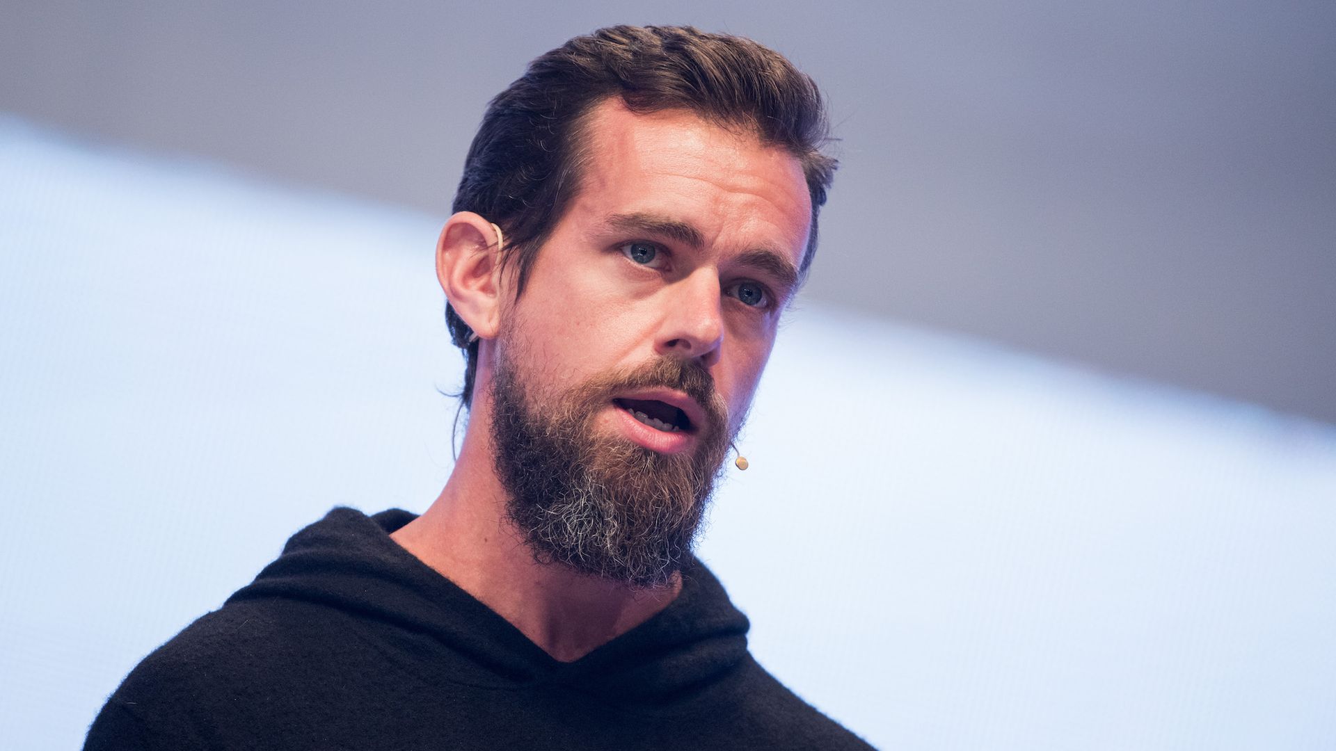 Jack Dorsey, Twitter CEO, in black shirt